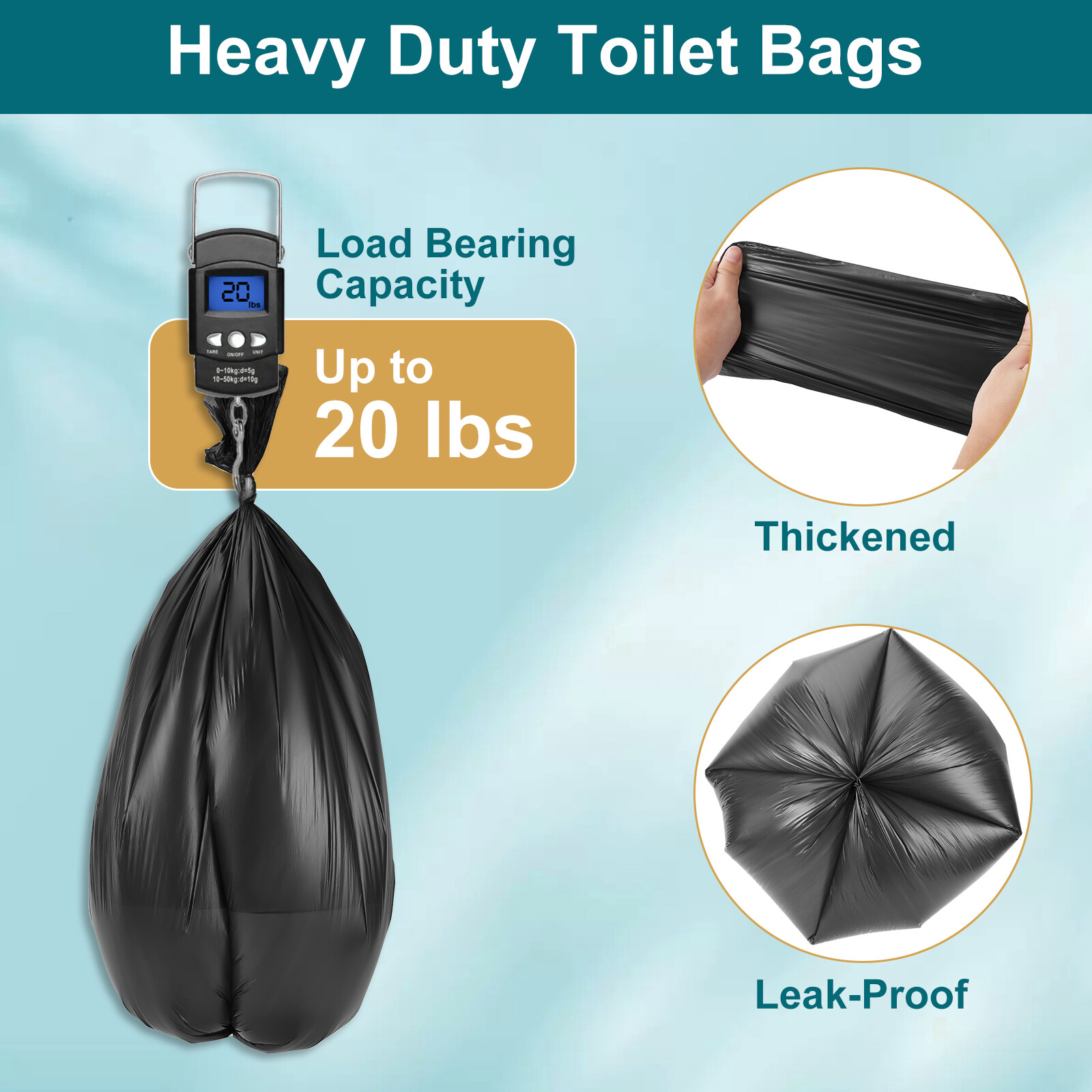80 Counts Compostable Portable Toilet Bags 26*26IN 12 Gal for Outdoor Indoor