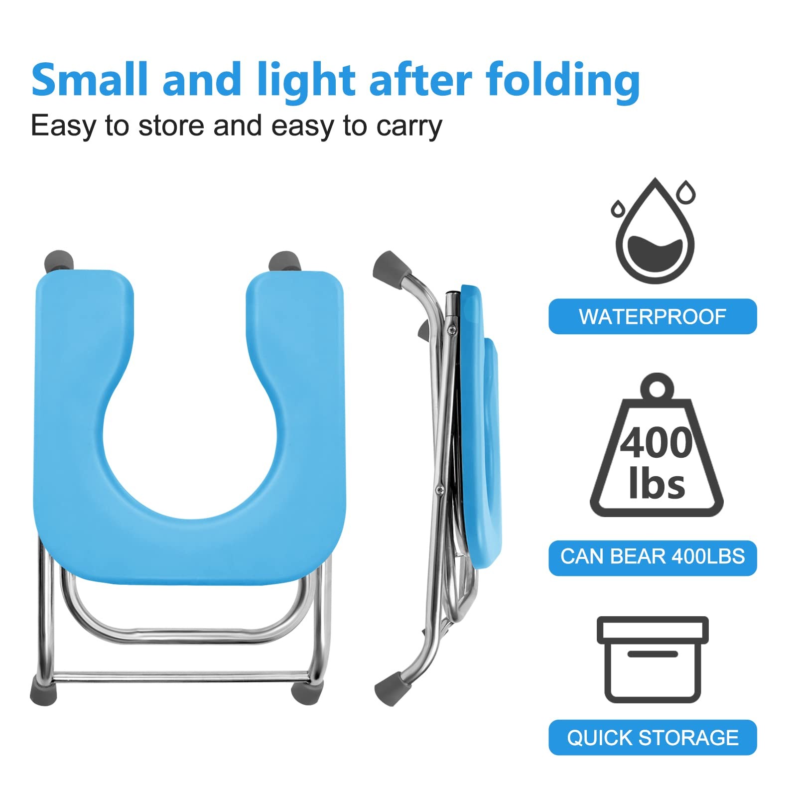 BLIKA U Shaped Portable Toilet for Camping, 400LBS XL Stainless X Large, Blue