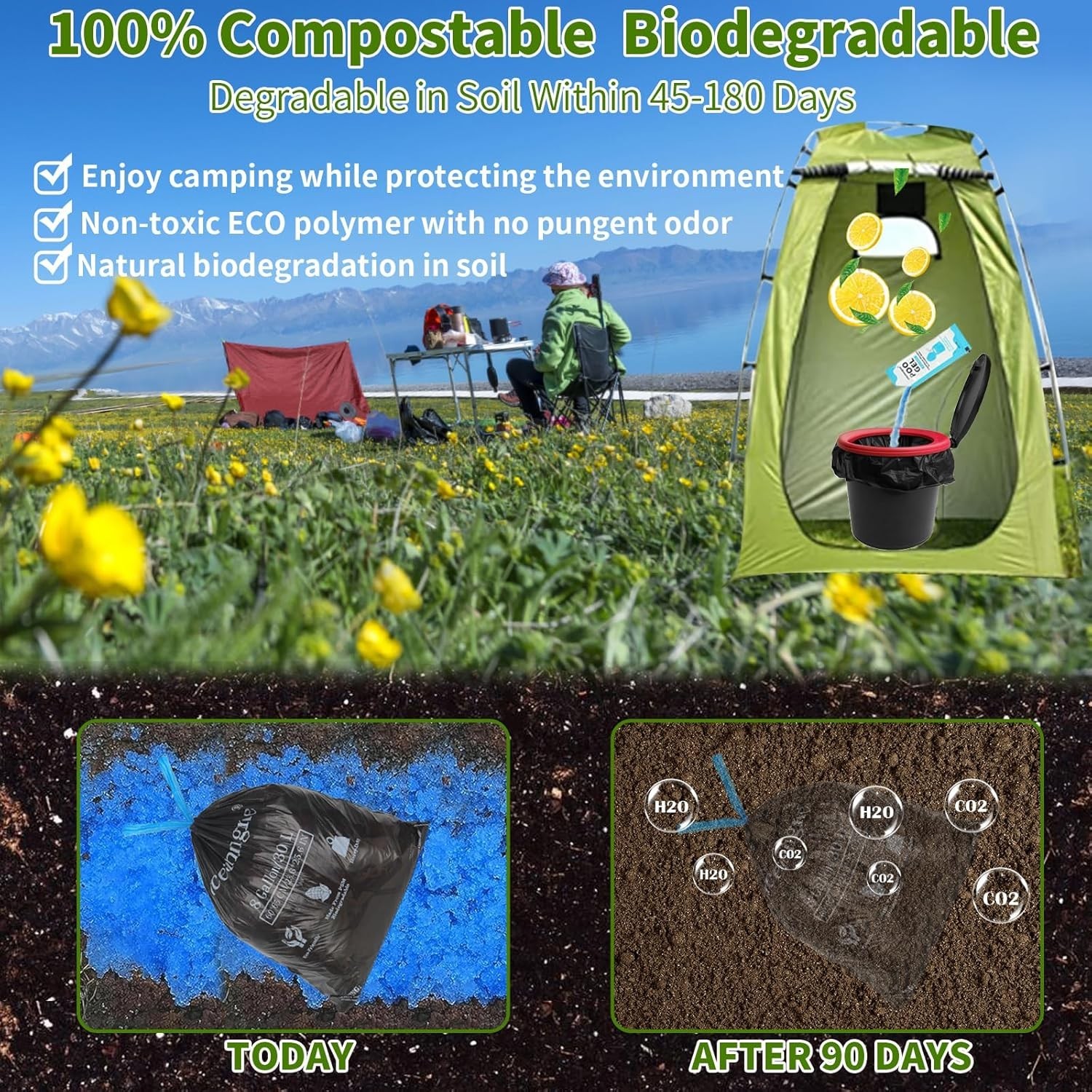 Portable Toilet Bags Poo Gel Set, 8 Gallon Camping Toilet Bags with Portable …