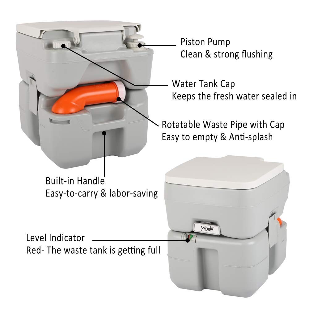 Portable 5.3 Gallon Camping Toilet with Carrying Bag – Large Capacity for RV, Bo