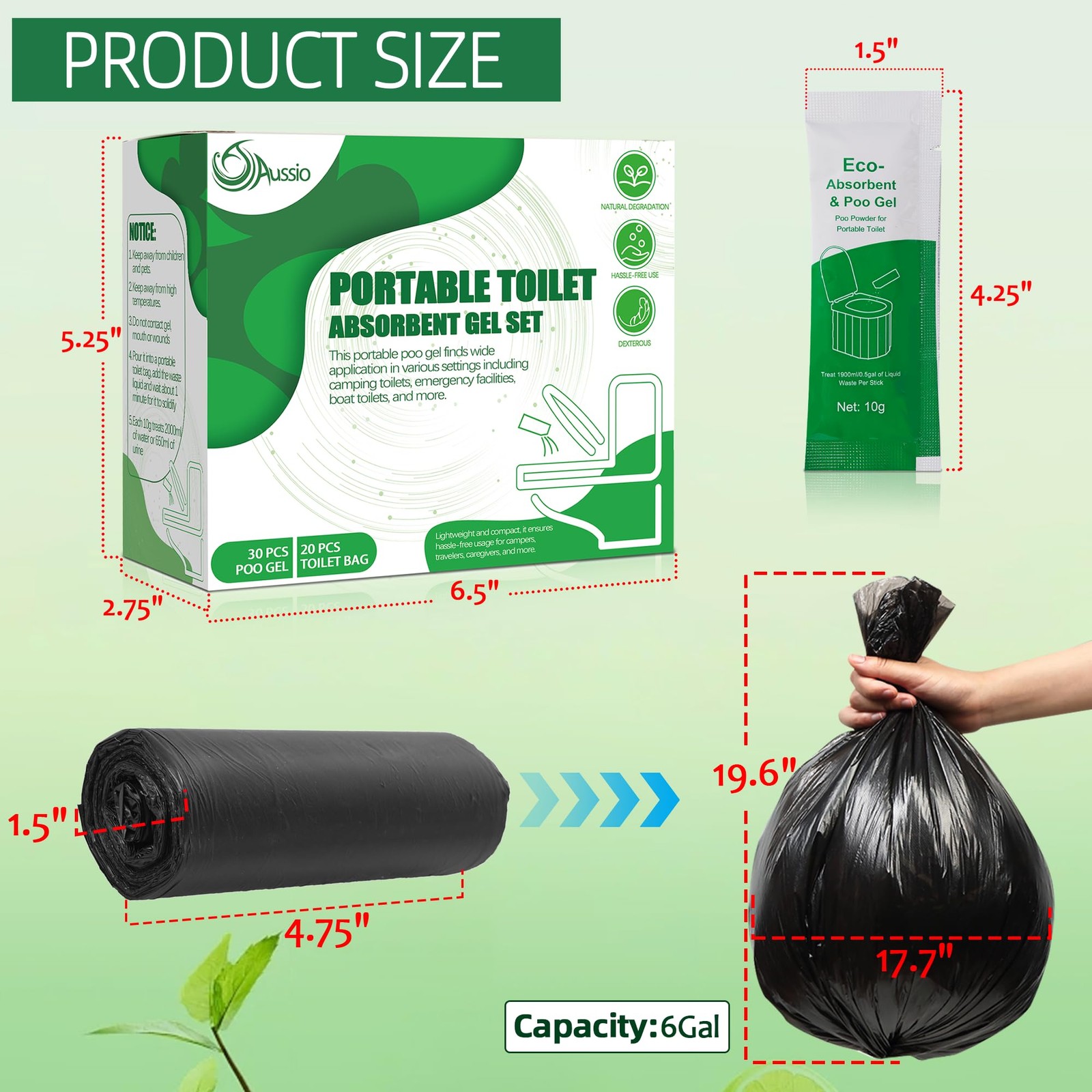 30pcs Portable Toilet Absorbent Gel with 40pcs 6 Gallon Camping Toilets Bags,…