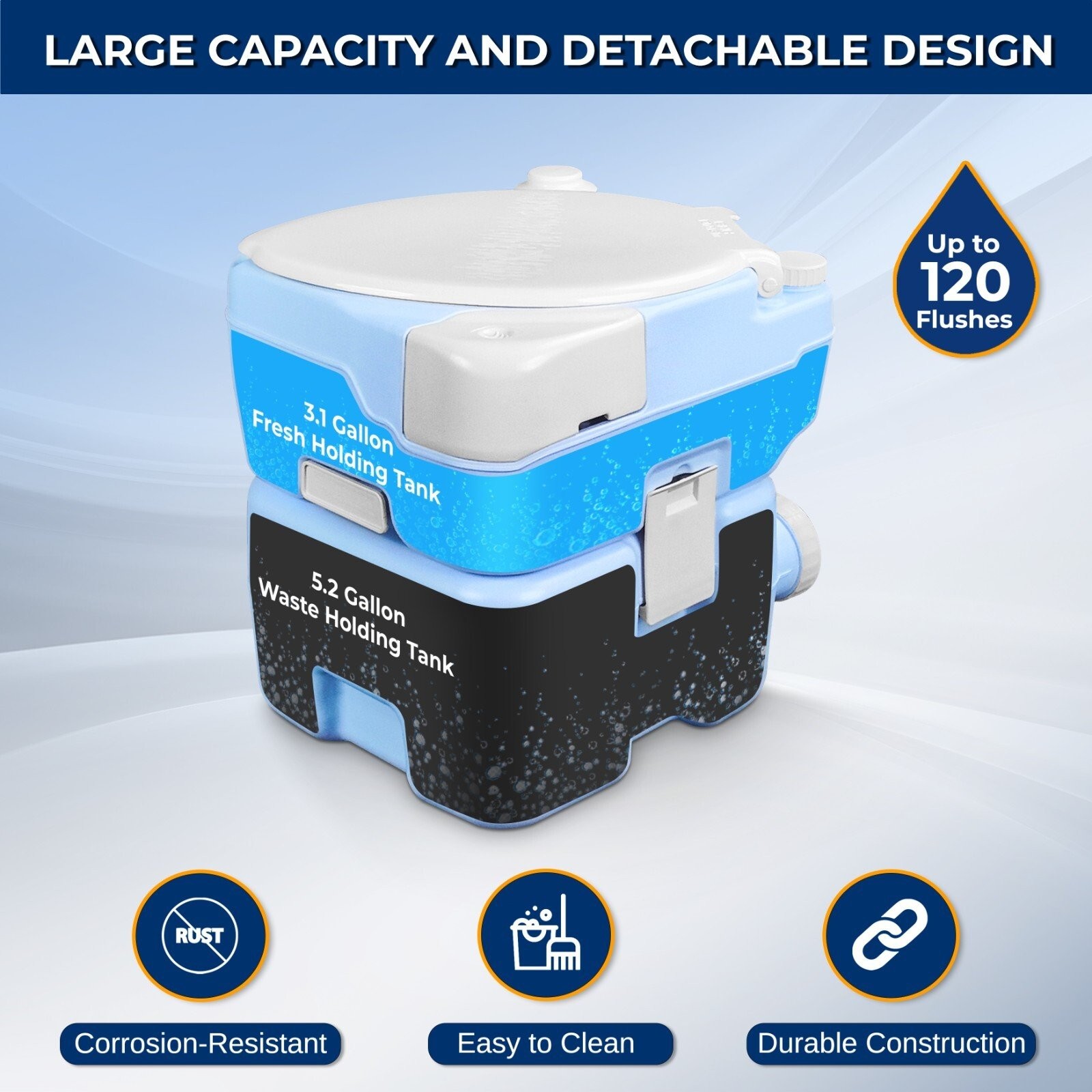 SereneLife 20 Liter Outdoor Portable Toilet w/ Extra Large Seat, Phone Holder