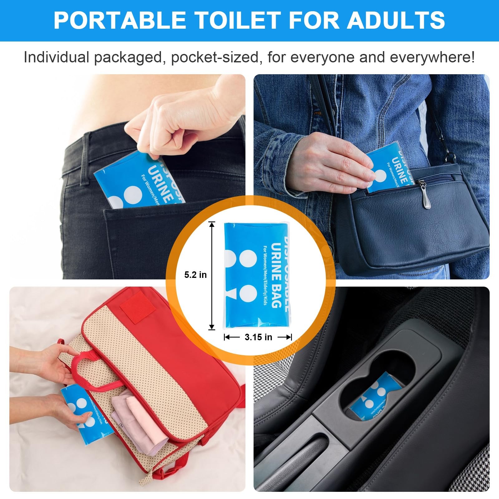 Disposable Urine Bags 12 Pcs, 900ML Pee for Travel 12 Pack, Blue