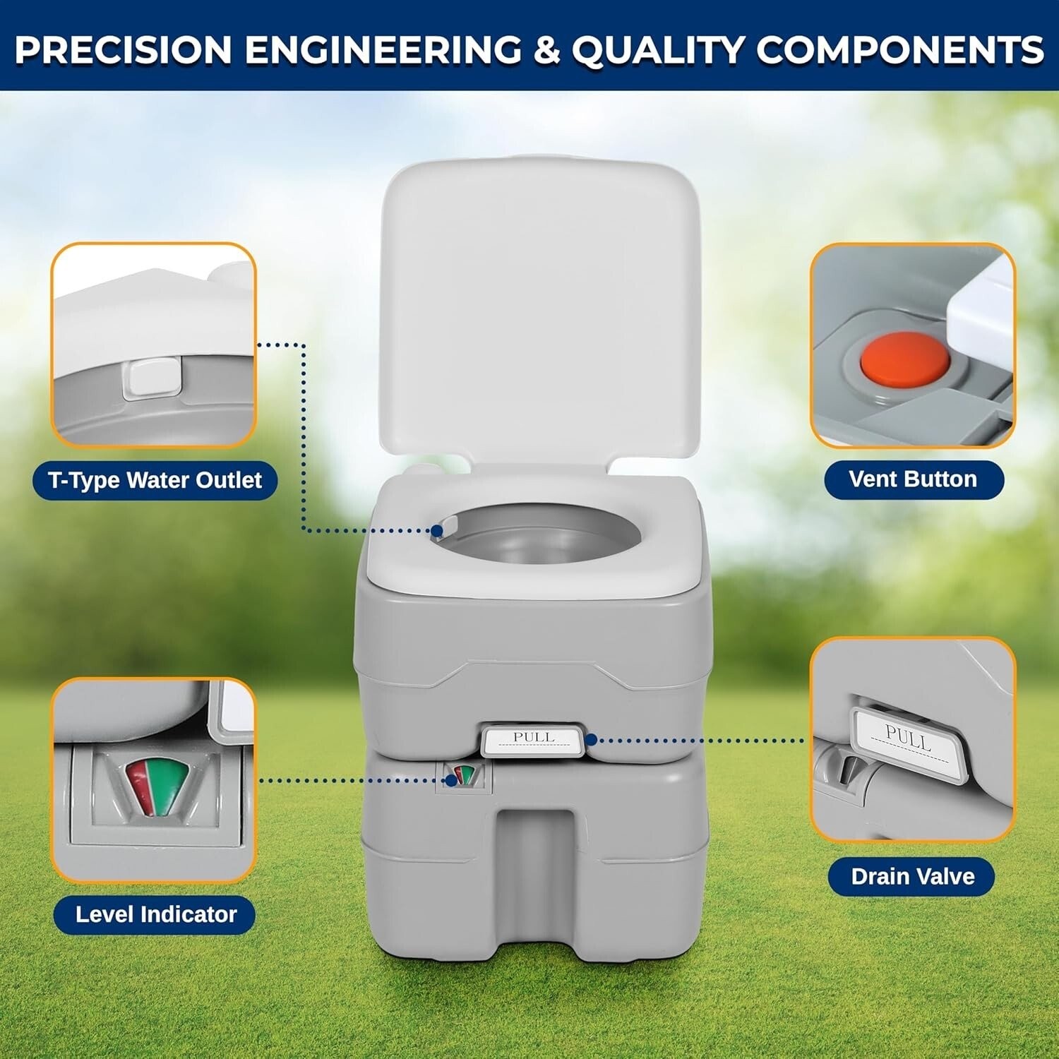 SereneLife 20-L Outdoor Portable Toilet w/ Detachable Waste Holding Tank-Gray