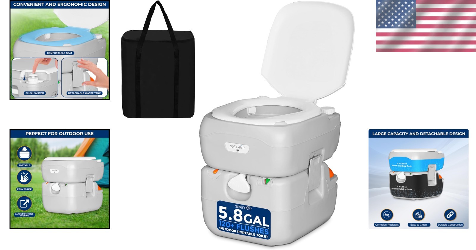 5.8 Gal Portable Camping Toilet – 120+ Flushes