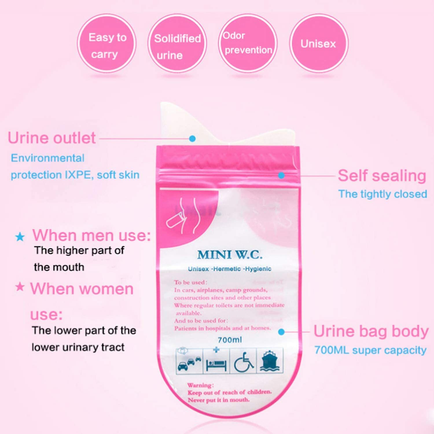 Disposable Urine Bags, Pee Bags for Camping Travel Urinal Toilet Traffic Jam