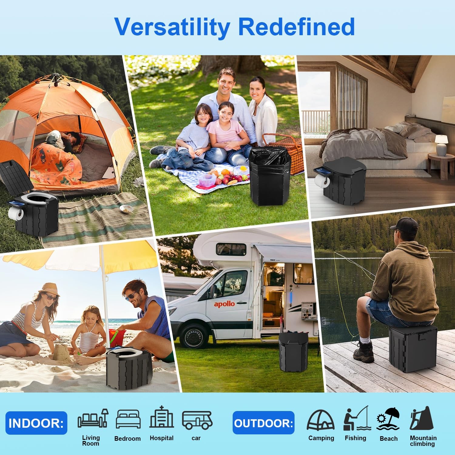 Portable Adult Camping Toilets Li Ion Foldable Travel Portable Potty for