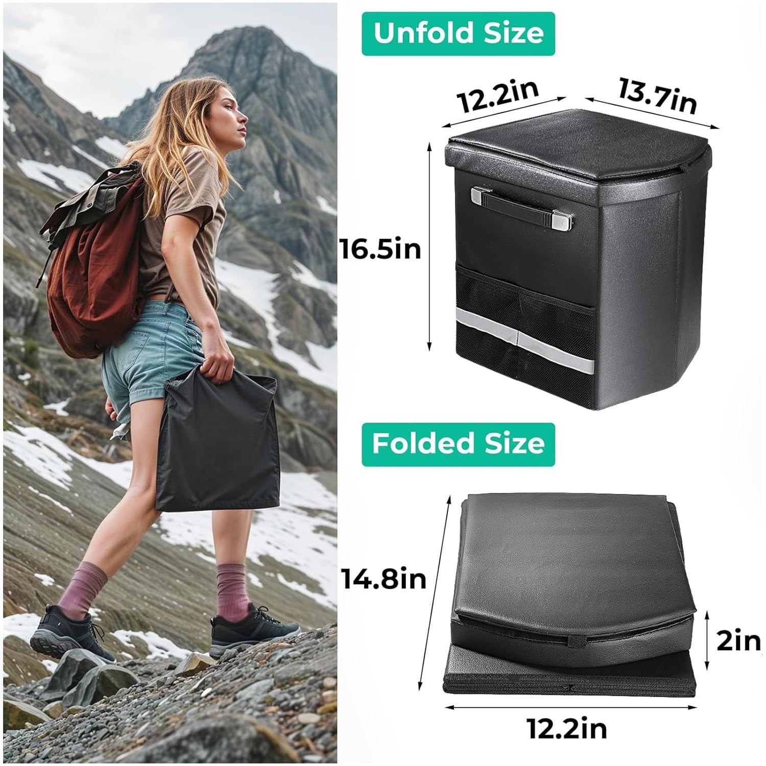 Upgraded XL Portable Toilet for Adults – Tall Camping Potty with Lid & Carry Bag