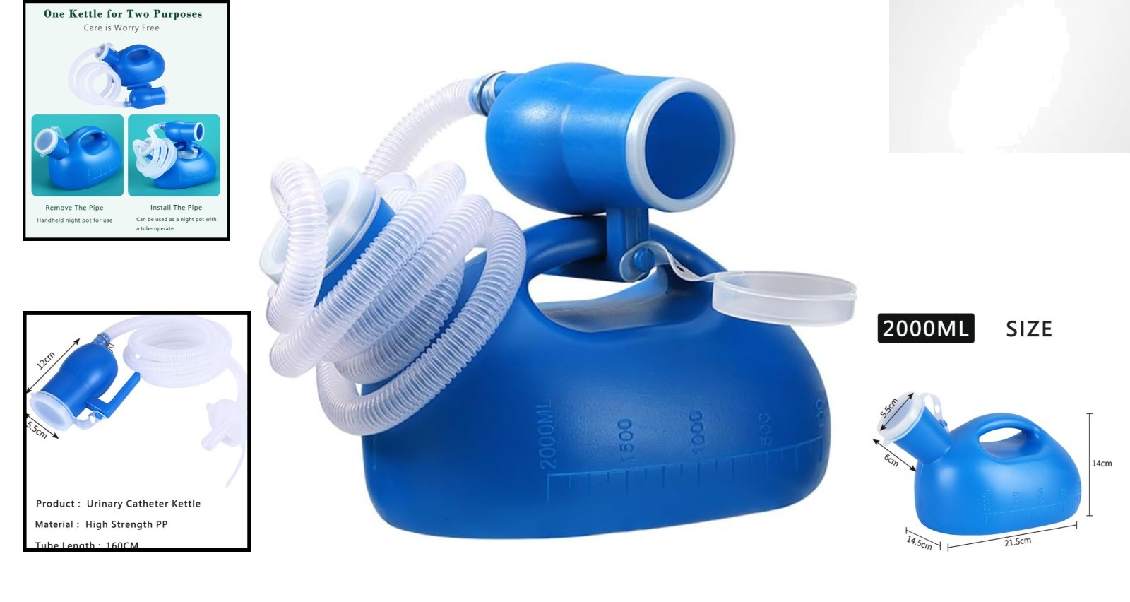 Portable Male Urinal Bottle – 68 OZ with Flexible 59″ Hose & Odor-Proof Cap