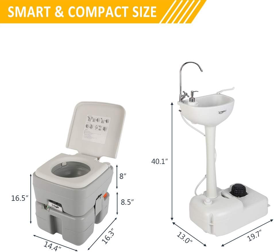 Portable Sink and Toilet Combo| Self-Contained 5 Gal Hand Washing Station and 5.