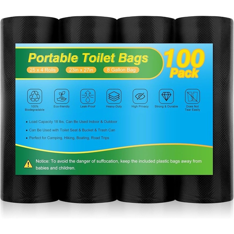 100 Portable Toilet Bags Heavy Duty Biodegradable Leak Proof Camp Waste Disposal