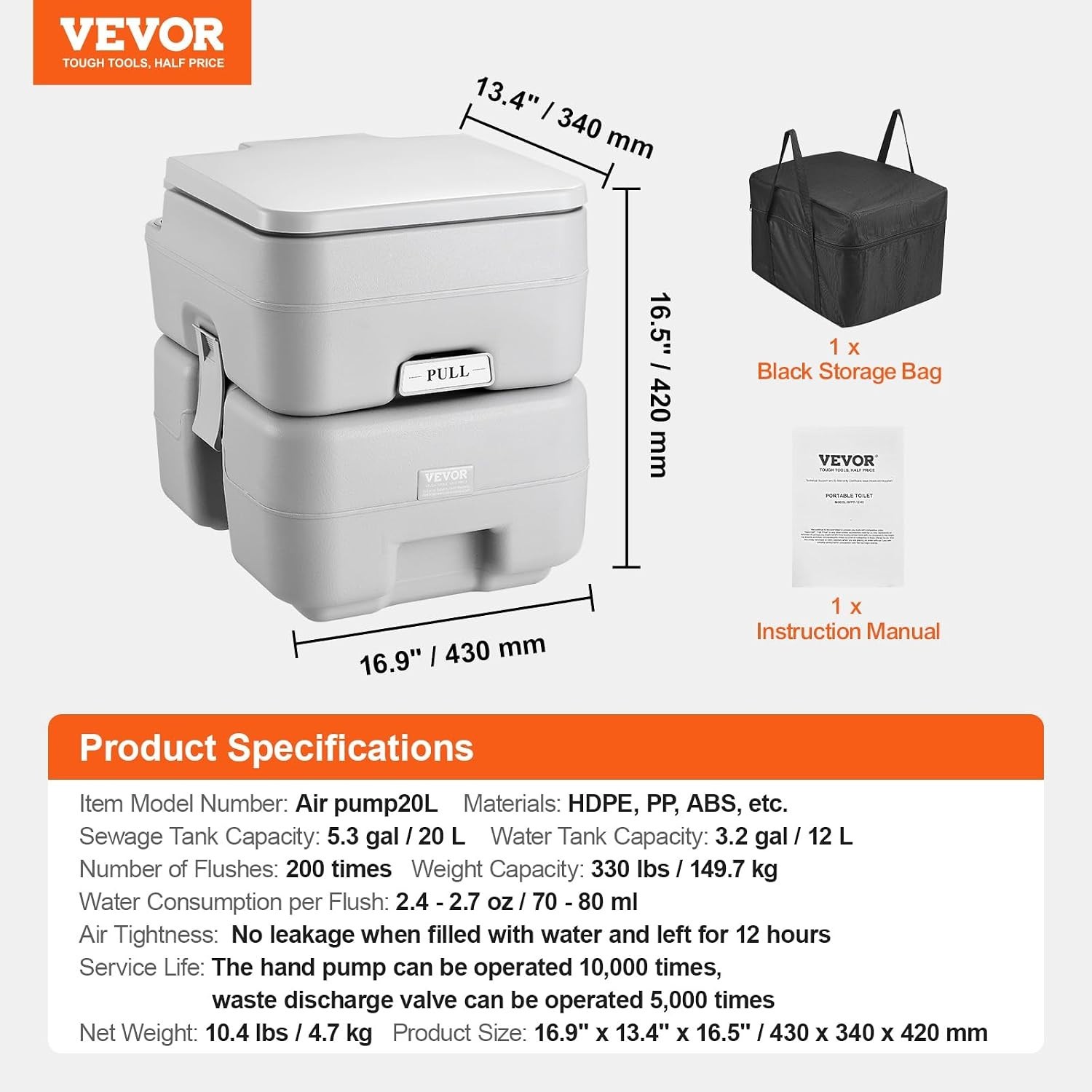 Portable Toilet for Camping, RV Toilet with Carry Bag, 5.3 Gal Waste Tank & 3…