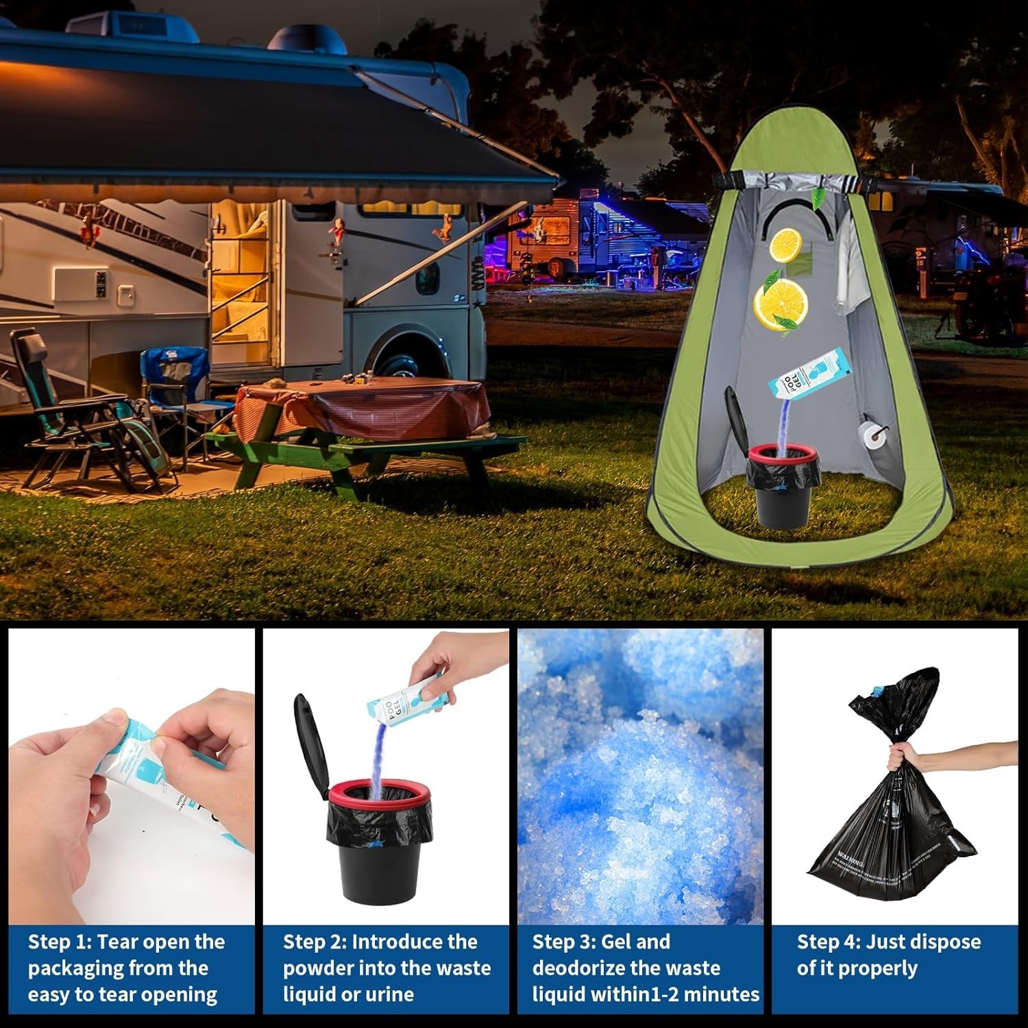 Portable Toilet Bags Poo Gel Set, 8 Gallon Camping Toilet Bags with Portable …