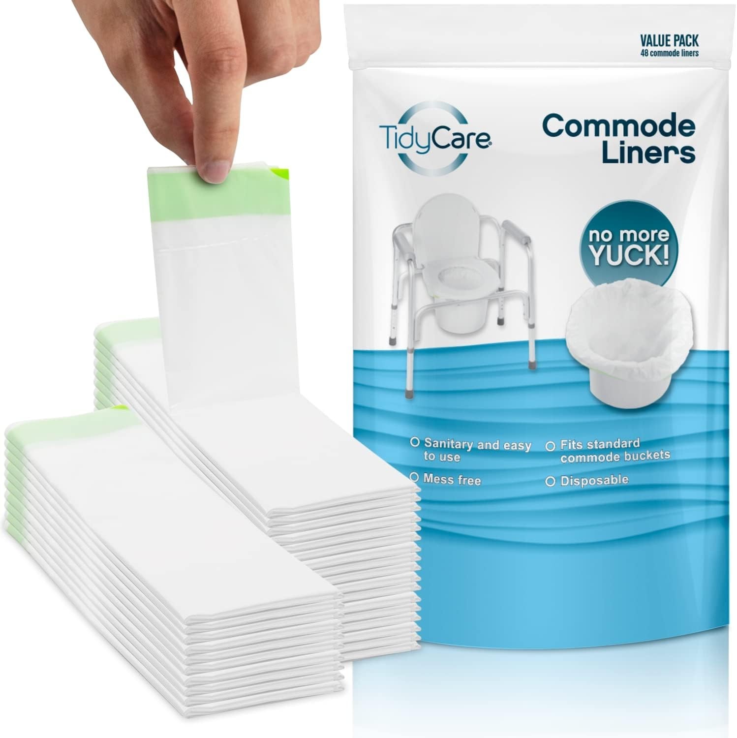 48 Pack Bedside Commode Liners – Leak-Proof Disposable Bags for Easy Hygiene