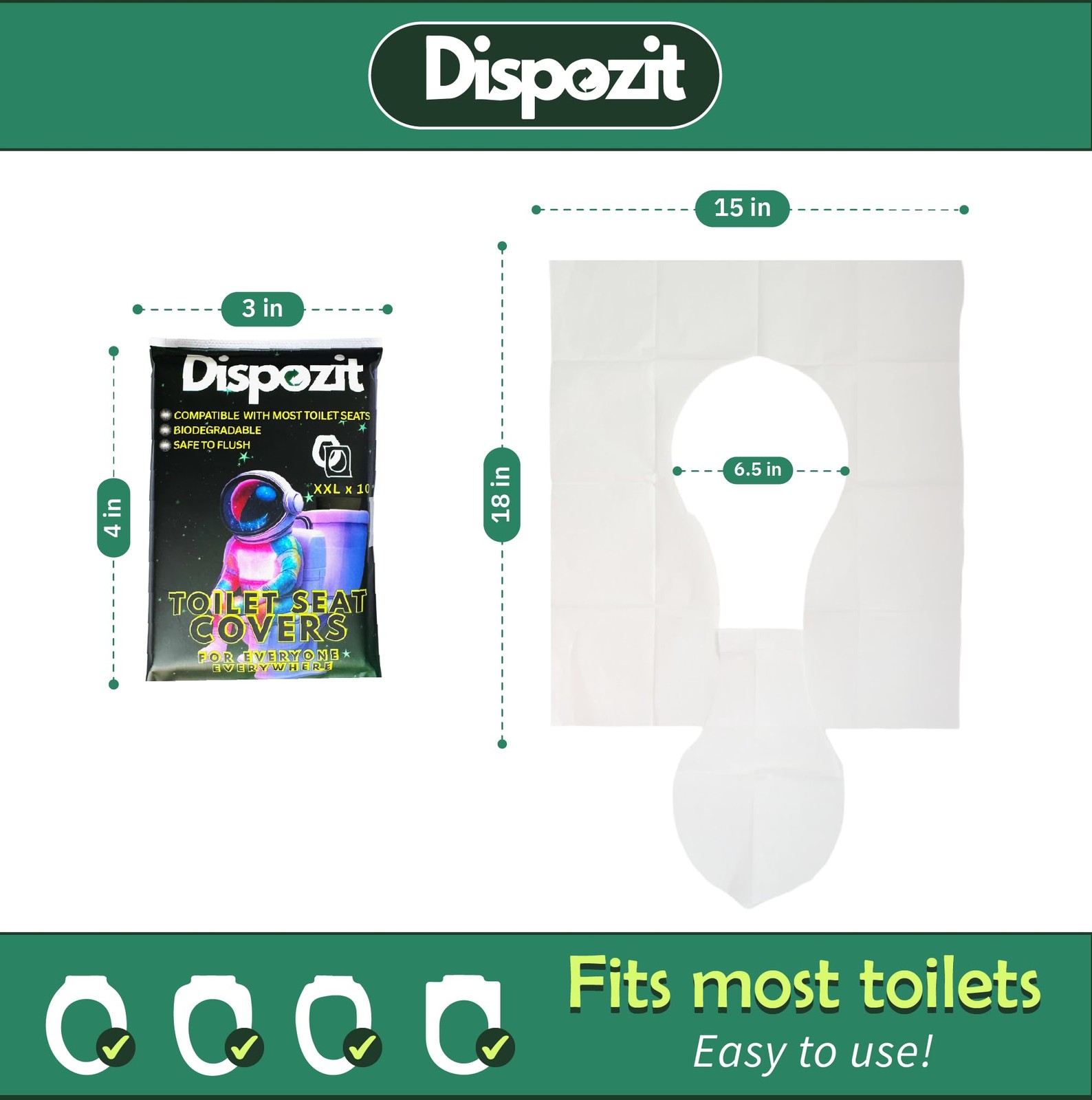 60 Pcs XL disposable flushable toilet seat covers 100% 60 Pcs, White