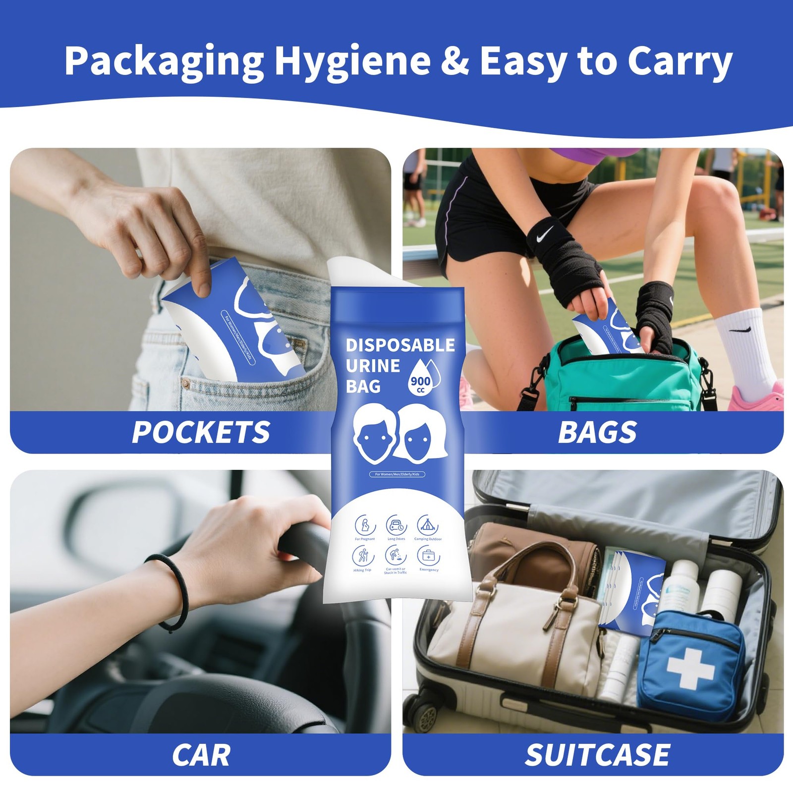 YIGOYIHU Disposable Urine Bags, 12 PCS Pee Bags for Travel Women Blue-12