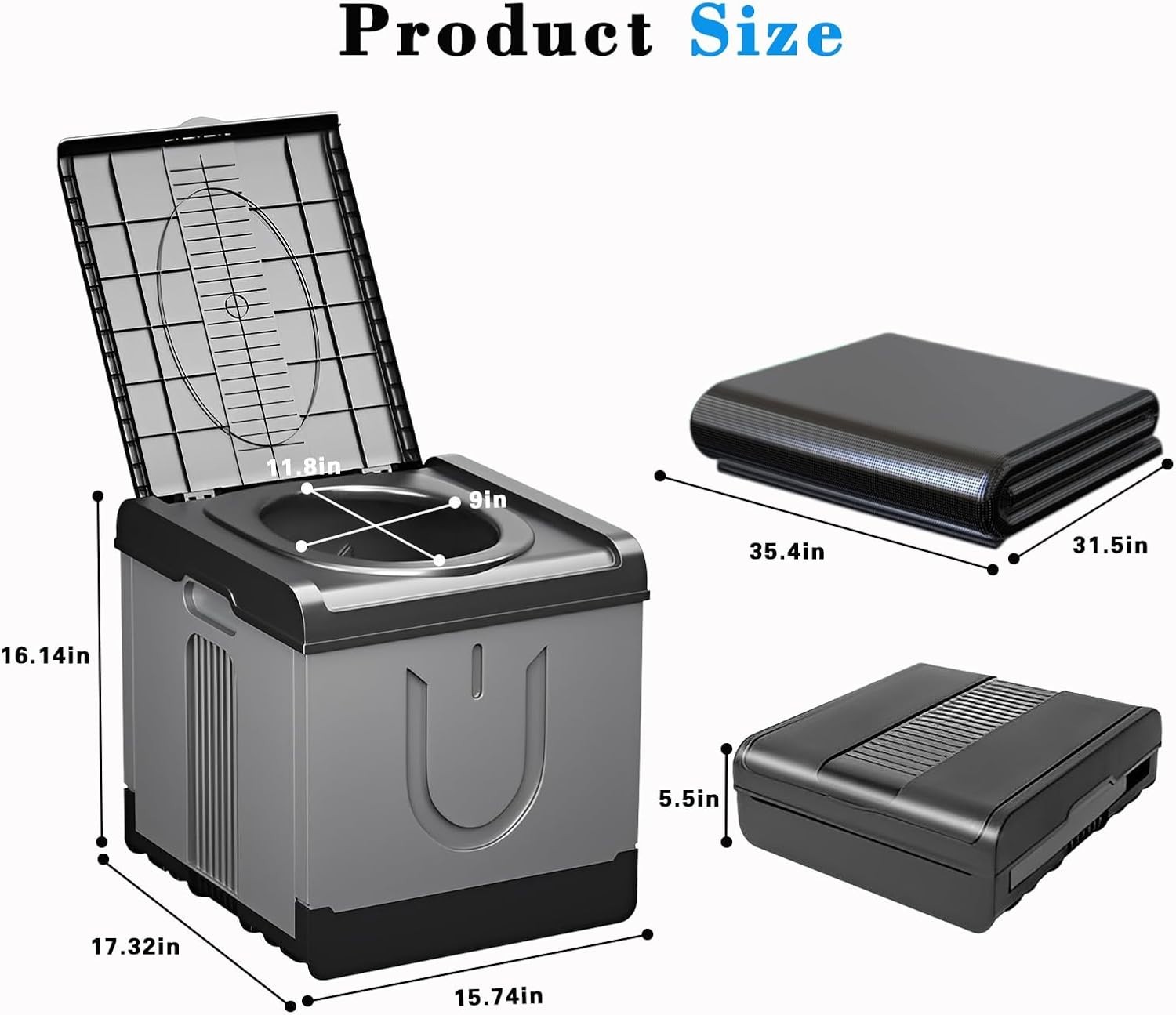 XXXL Portable Toilet for Adults Camping, 17.3x16x15.74 In-Extra Large Travel …