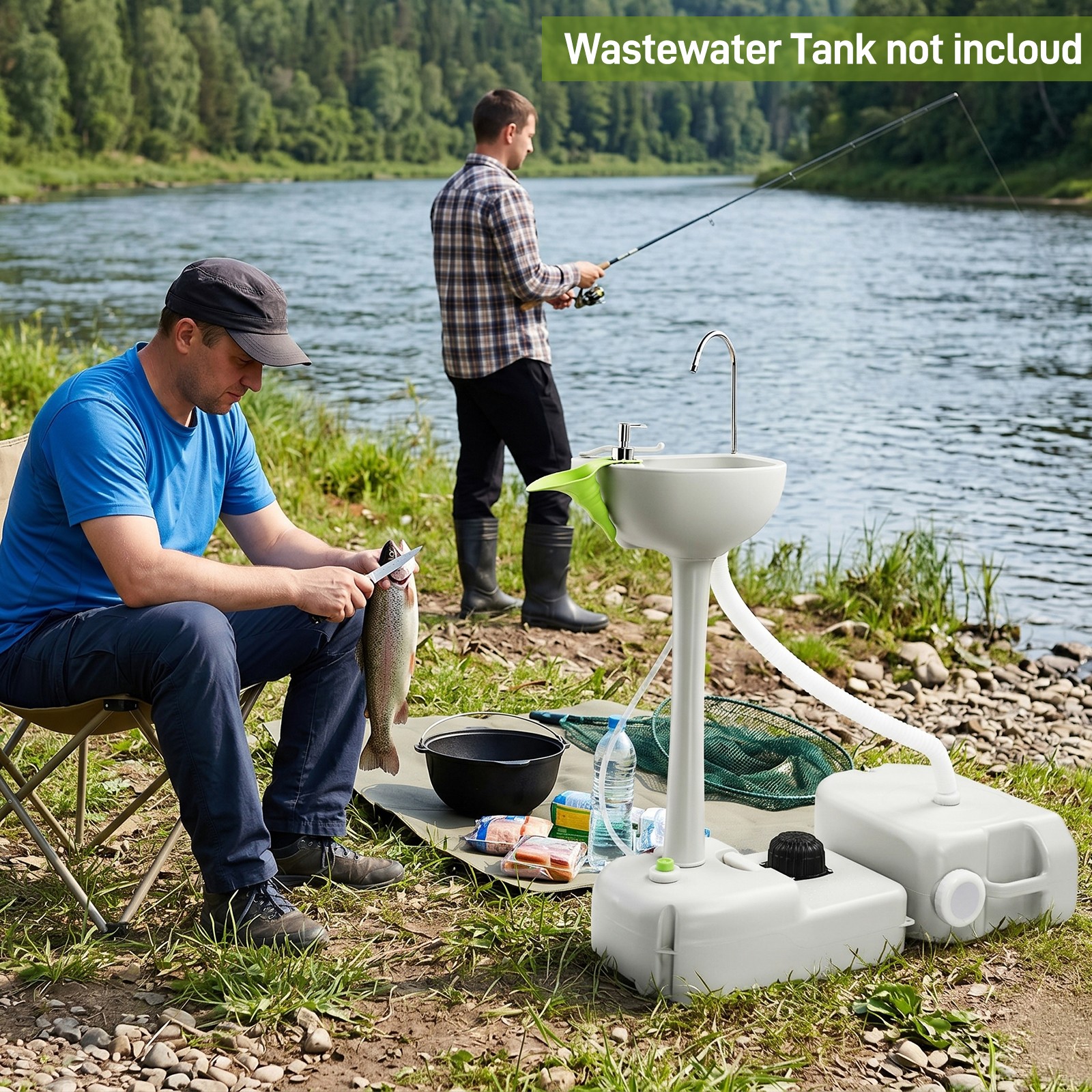 Removable Camping Hygiene Sink Water Tank Wash Basin Portable RV Home w/Wheels
