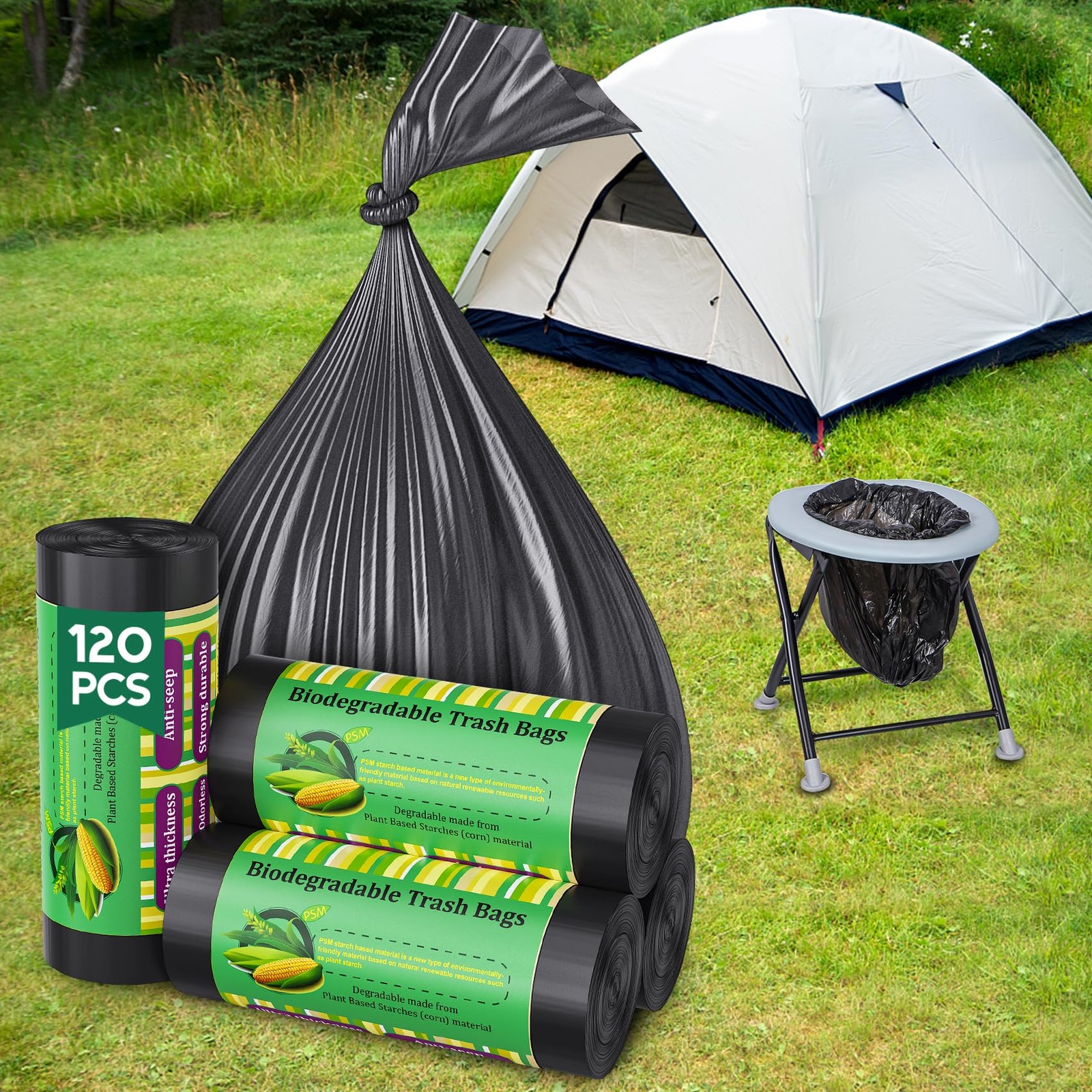 120 Portable Camping Toilet Bags, Biodegradable Compostable 5-8 Gallon Emerge…