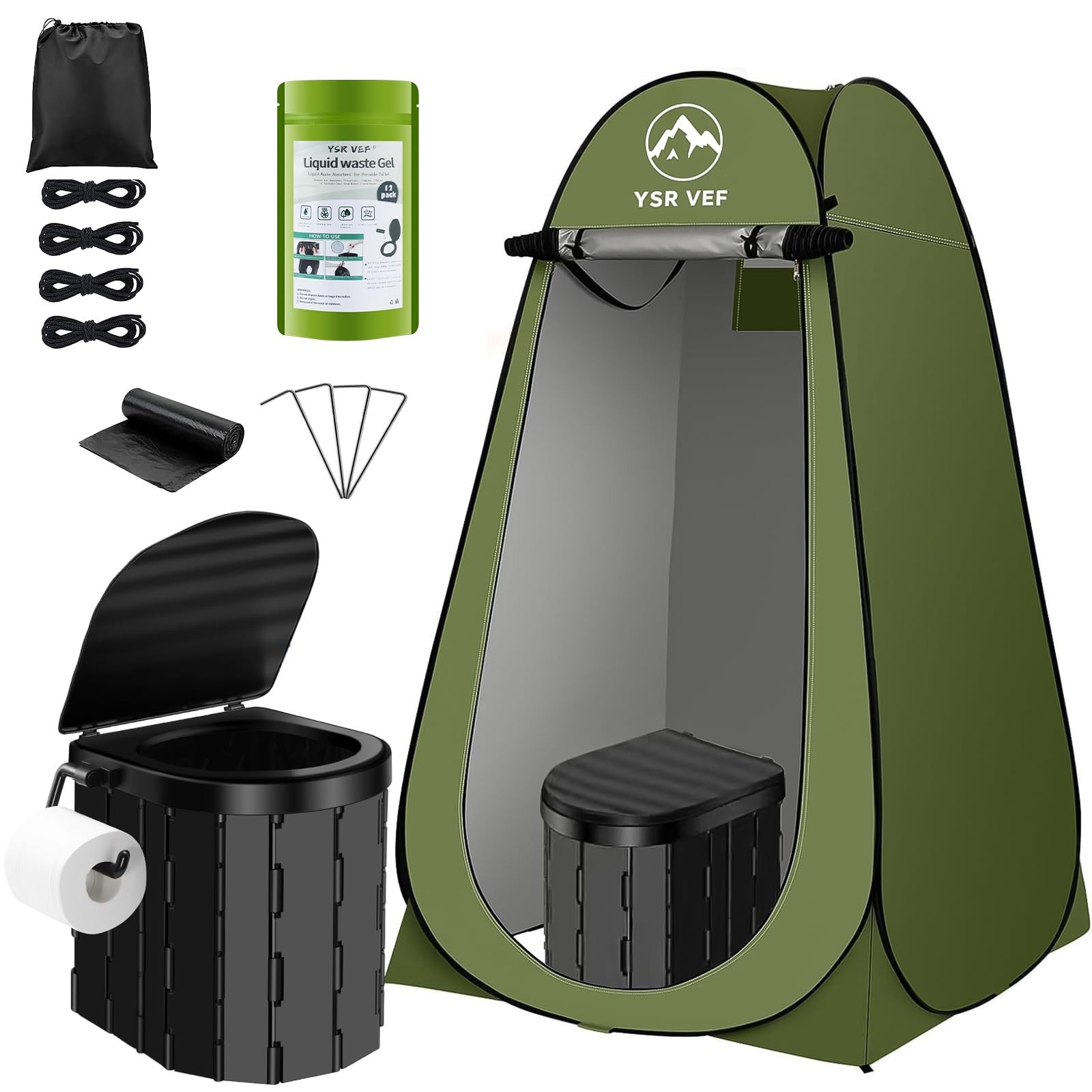 Portable Toilet Kit for Adults, Camping Toilet with Pop-Up Privacy Tent and P…