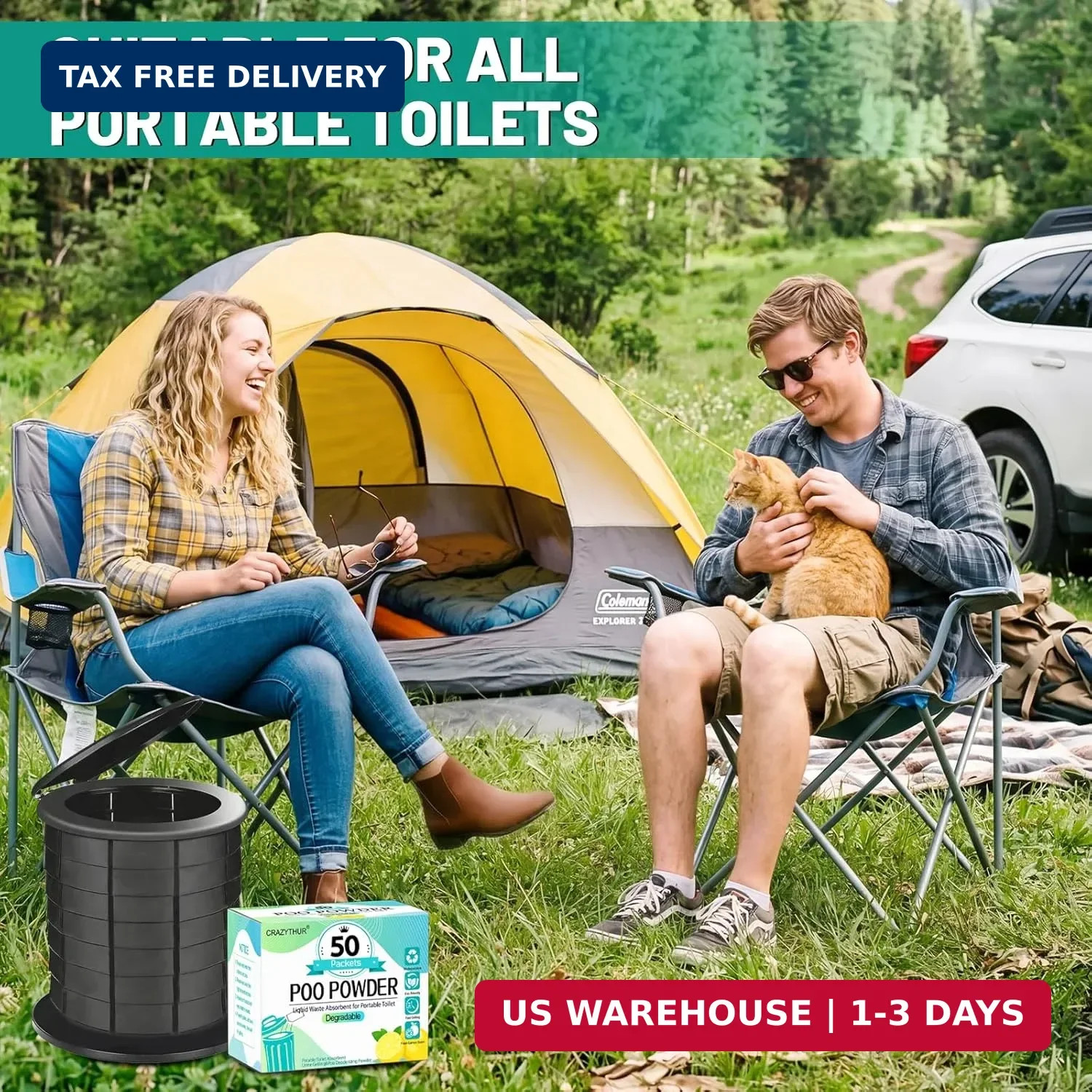 Poo Powder for Portable Toilet Gel Powder, Camping Toilet Gel | Lemon Scent Pee