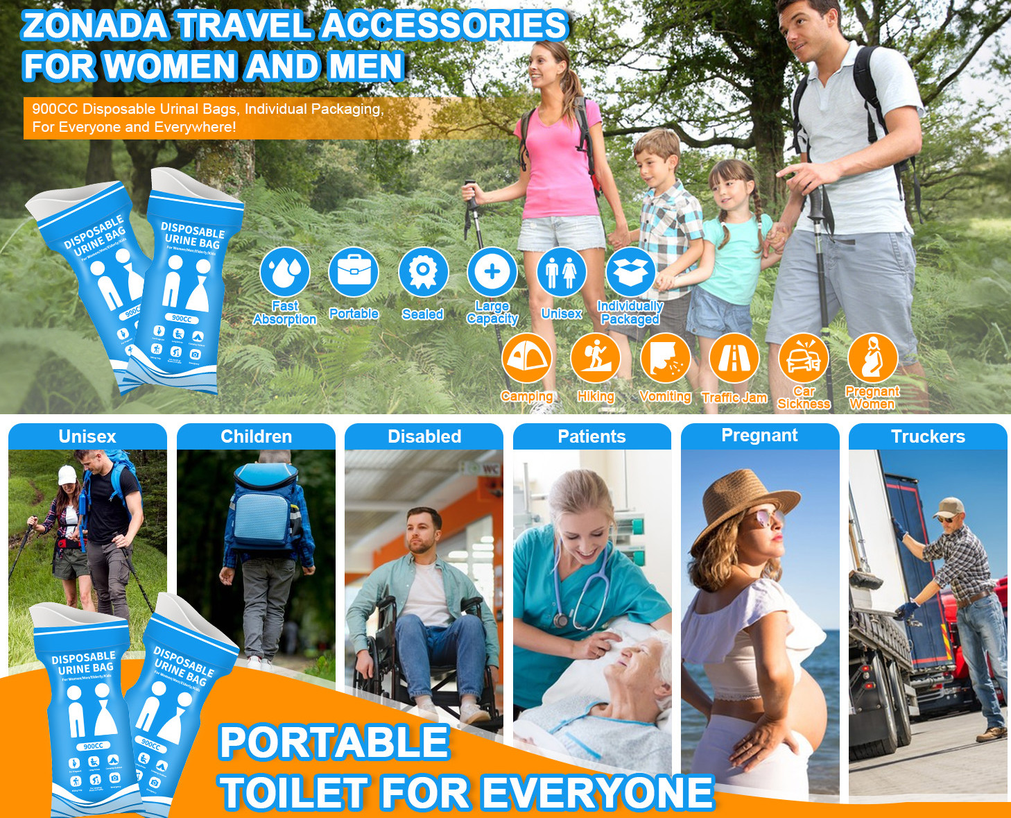 Disposable Urine Bags 12 Pcs, 900ML Pee Bags for Travel for Women and Men, Emerg
