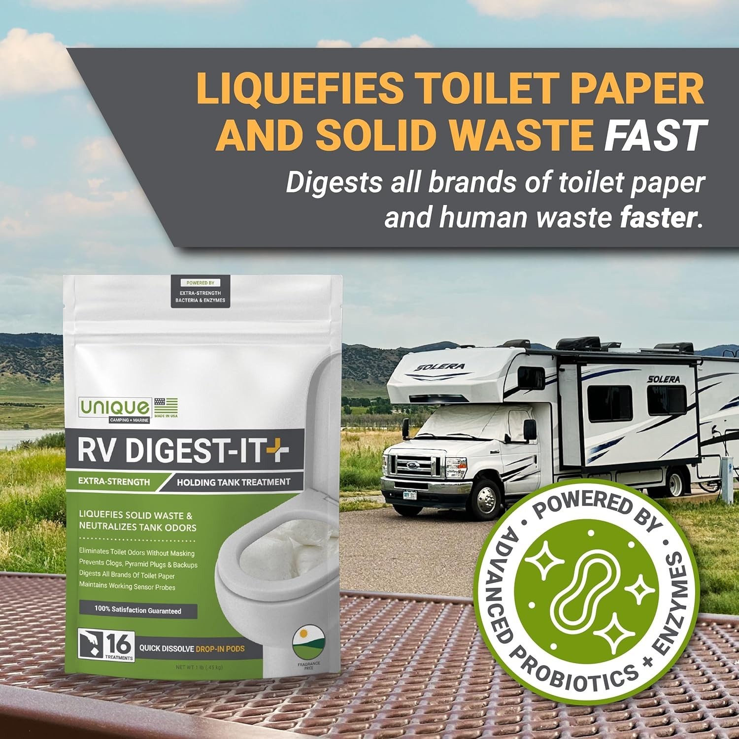 RV Digest-It+ Extra-Strength Toilet Treatment Pods – 16 Pack, Odor Eliminator