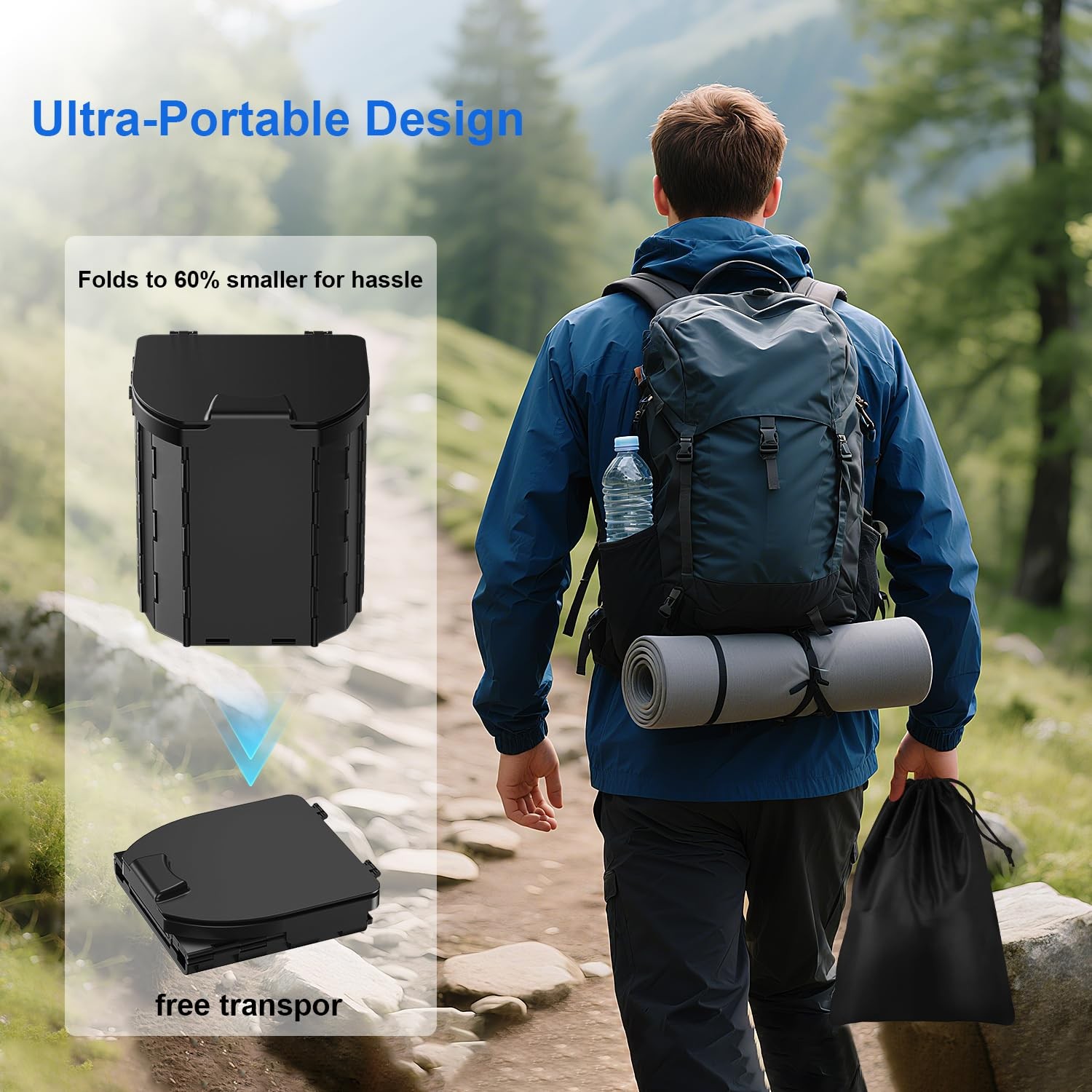 Portable Adult Camping Toilets Li Ion Foldable Travel Portable Potty for