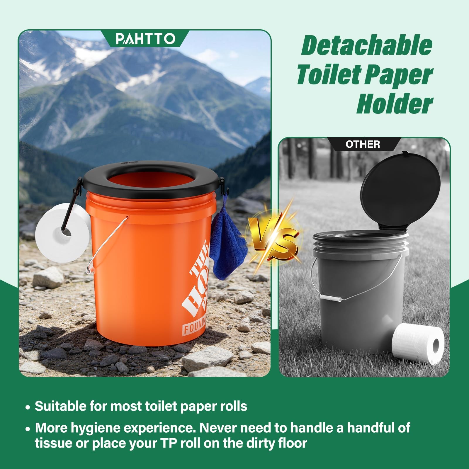 Bucket Toilet Seat, Portable Seat for 5 Gal Buckets, Universal, Black