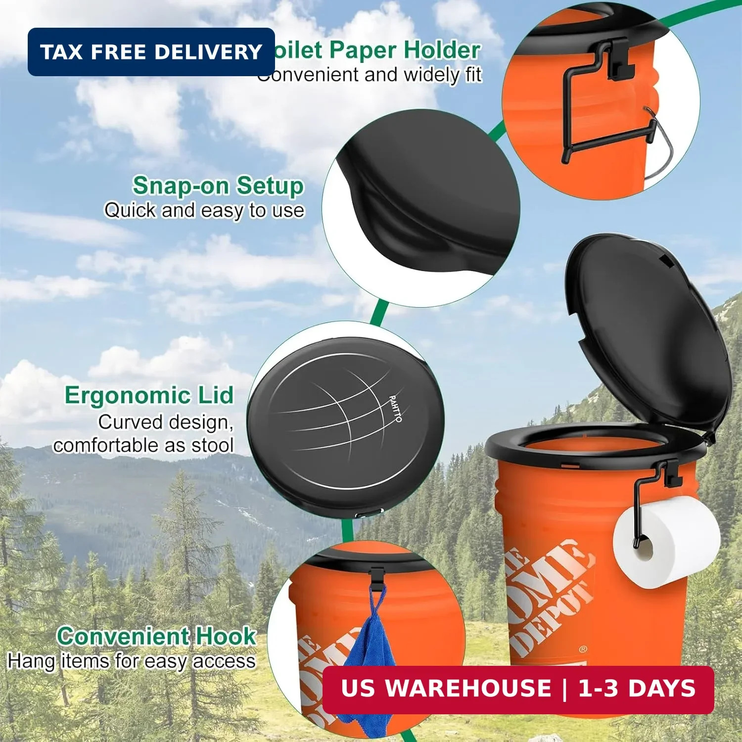 PAHTTO Portable Toilet Seat for 5 Gal Buckets, Camping Toilet with Lid for Adult