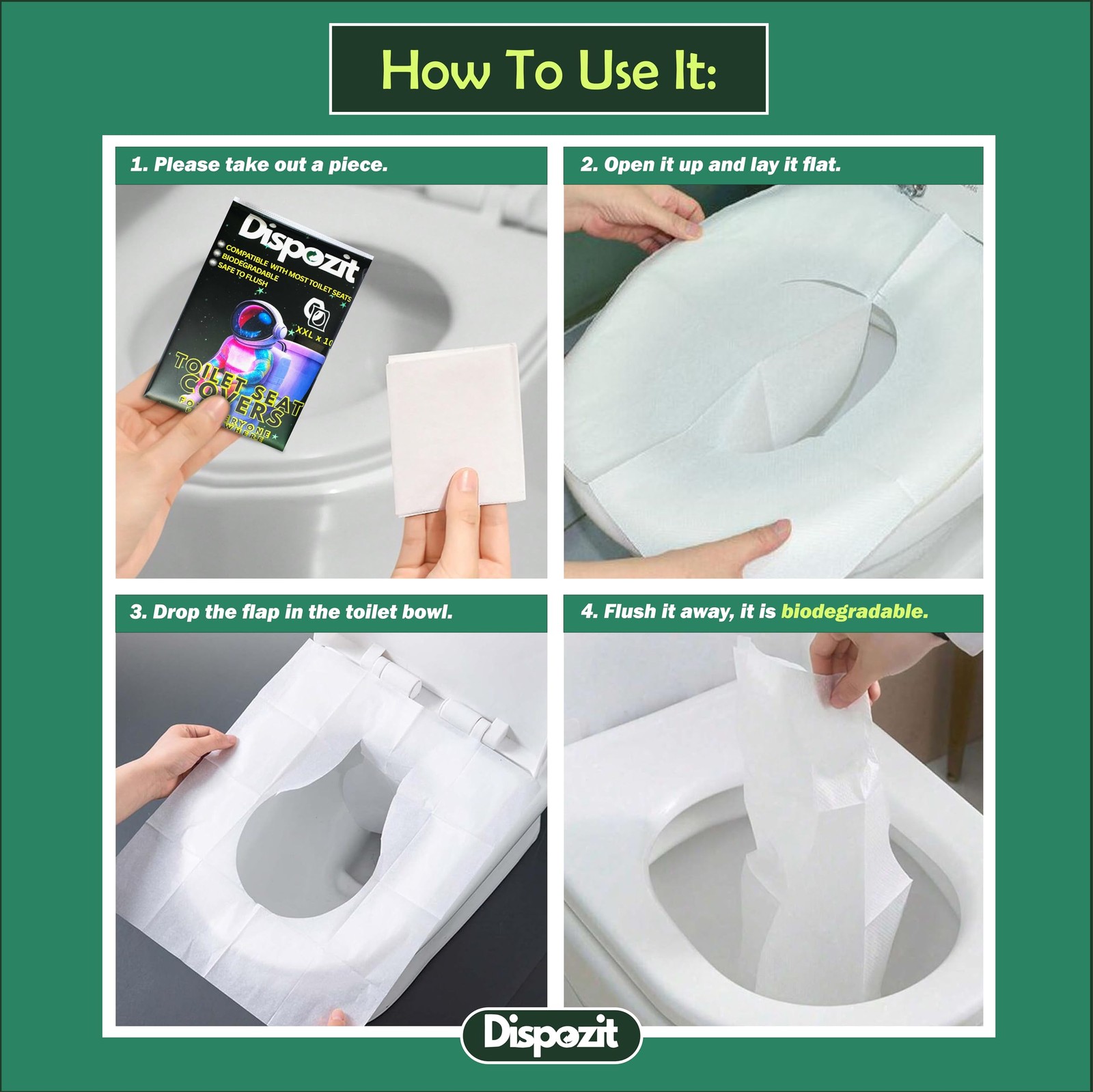 60 Pcs XL disposable flushable toilet seat covers 100% 60 Pcs, White