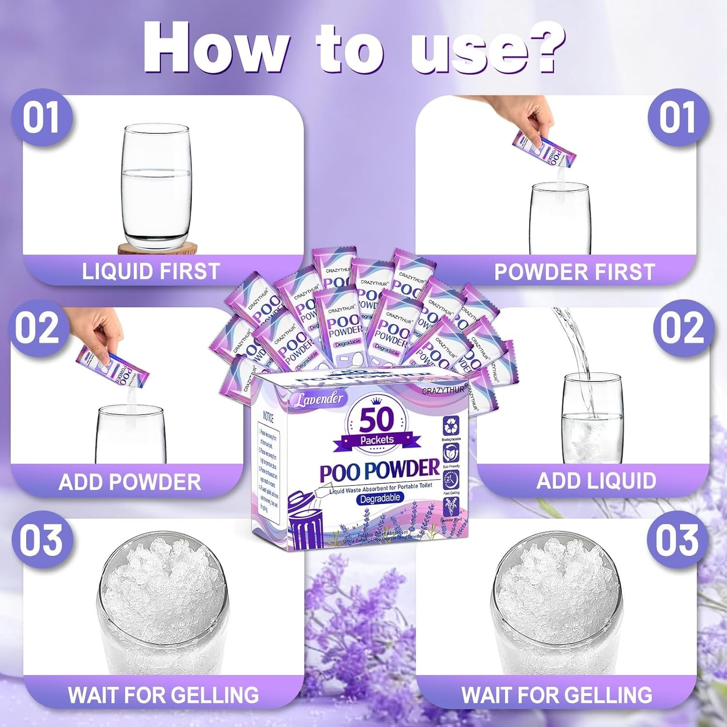 Portable Toilet Gel, Poo Powder for Portable Toilet, Camping Toilet Gel, Pee Pow