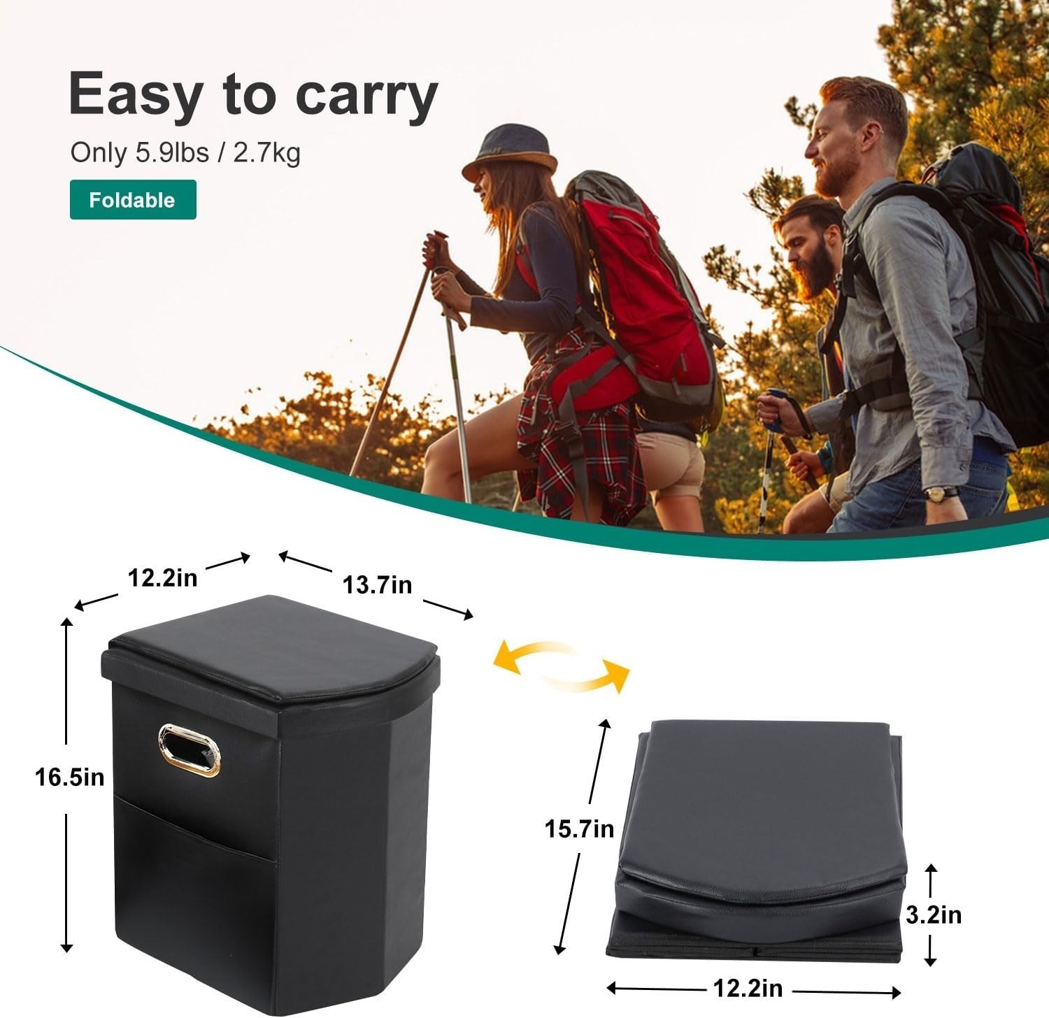 Inodoro Portátil Para Acampar, Inodoro Plegable Para Adultos Con Tapa, Negro NEW