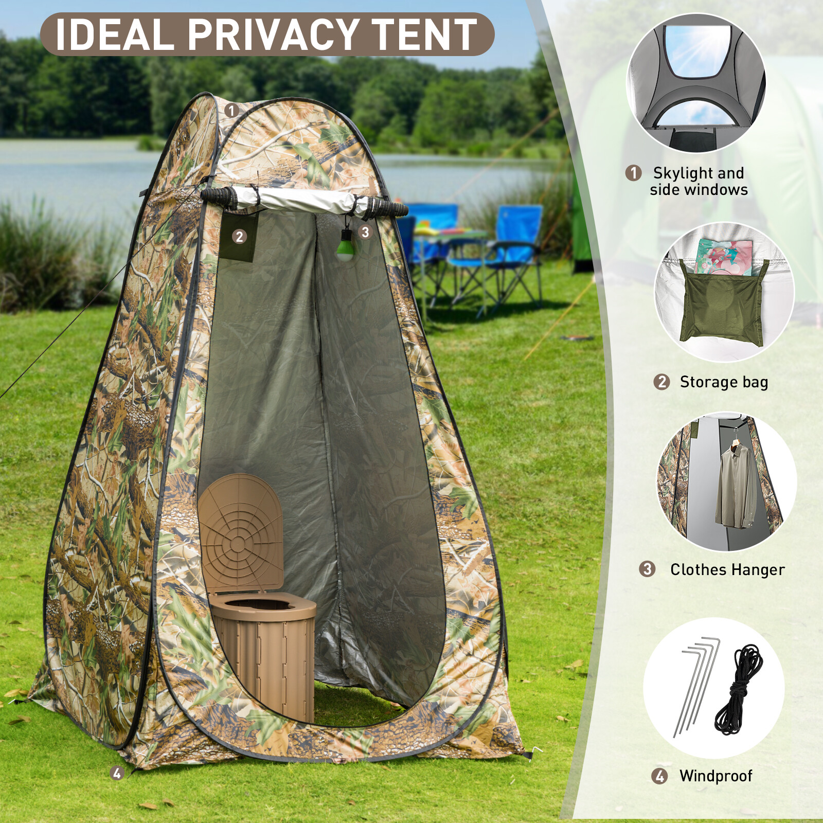 74.8in Portable Toilet with Pop Up Privacy Tent Large Portable Toilet for Adults