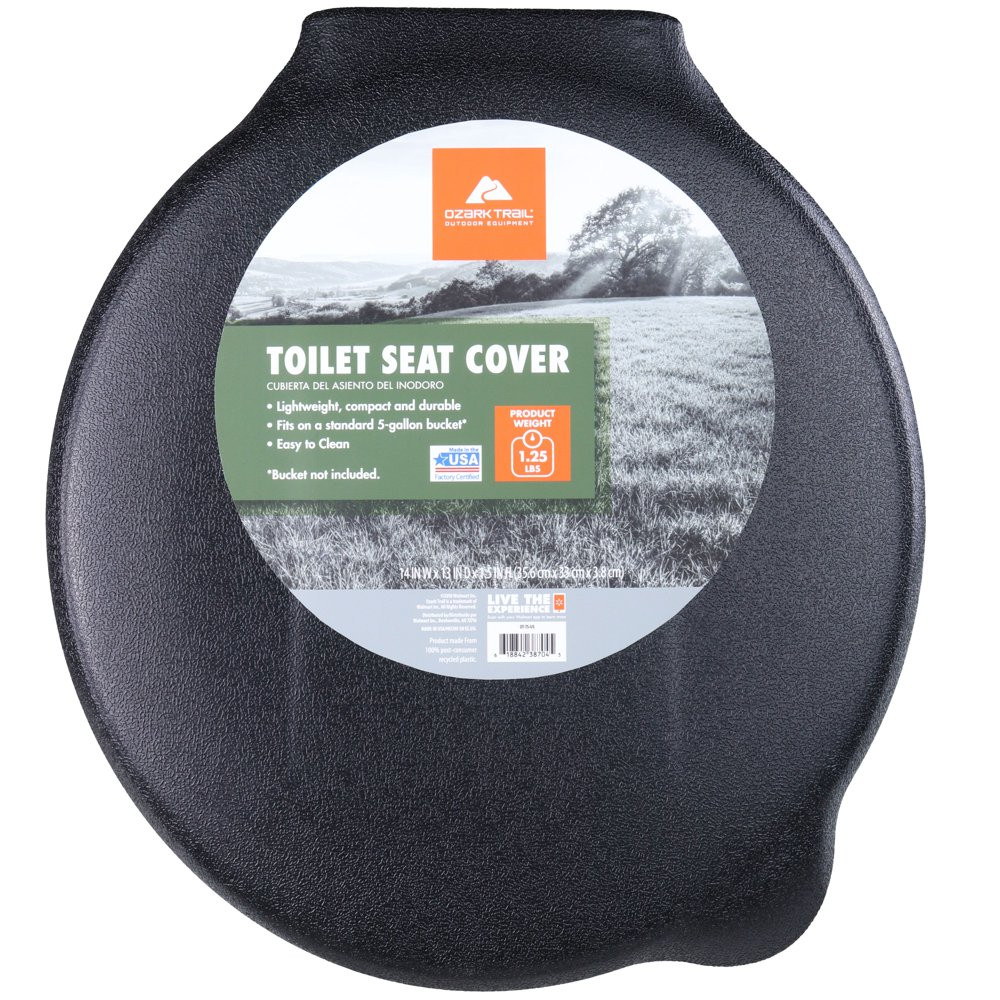 Ozark Trail Portable Outdoor Snap on Toilet Seat Cover with Folding Lid, Black