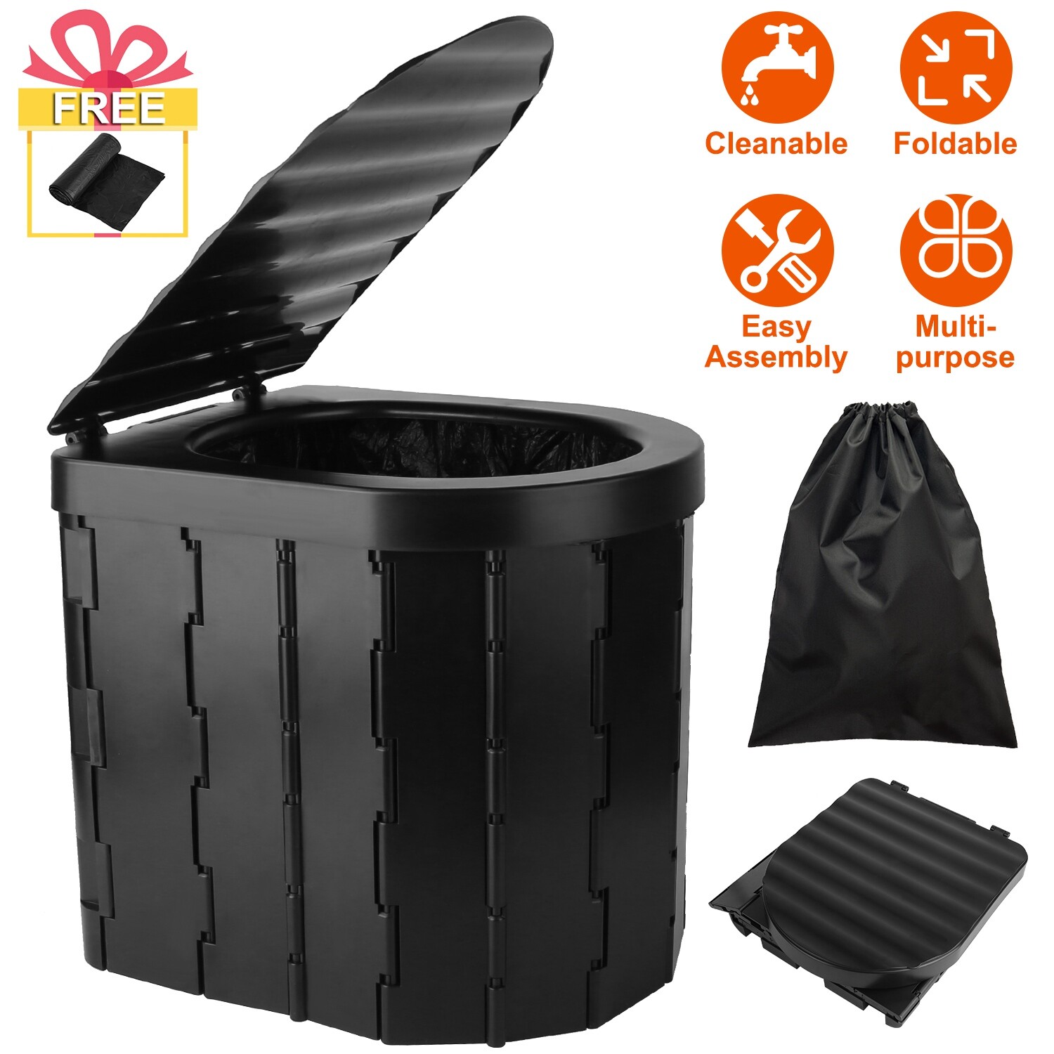 Portable Folding Toilet Potty Seat for Travel Camping Car Emergency Kit with Lid