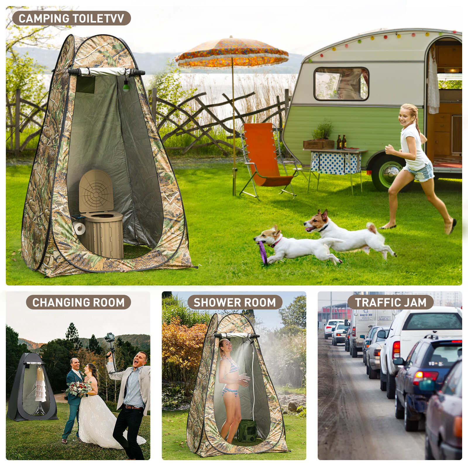 74.8in Portable Toilet with Pop Up Privacy Tent Large Portable Toilet for Adults