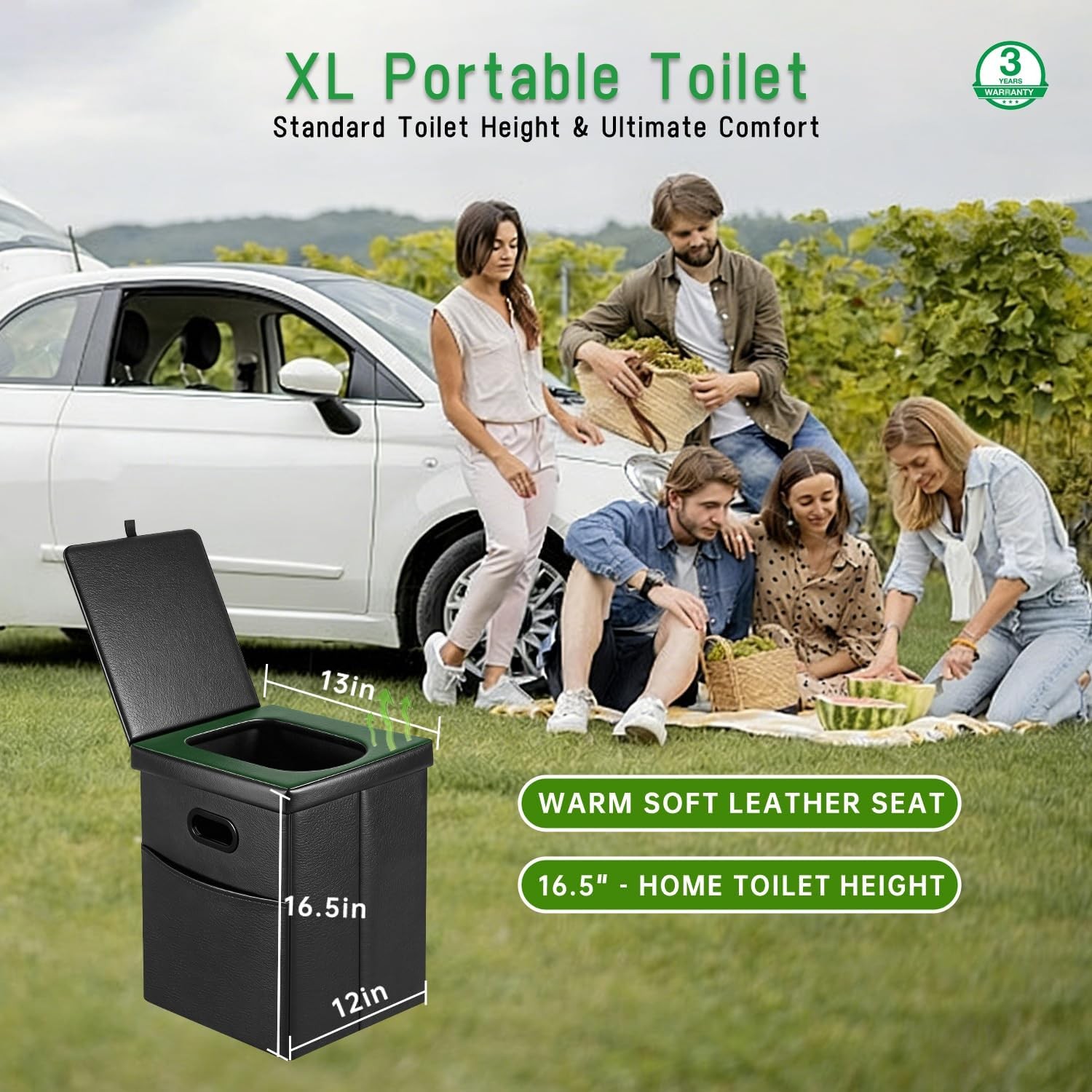 Portable Toilet for Camping, Foldable Travel Toilet for Adults, Heavy Duty