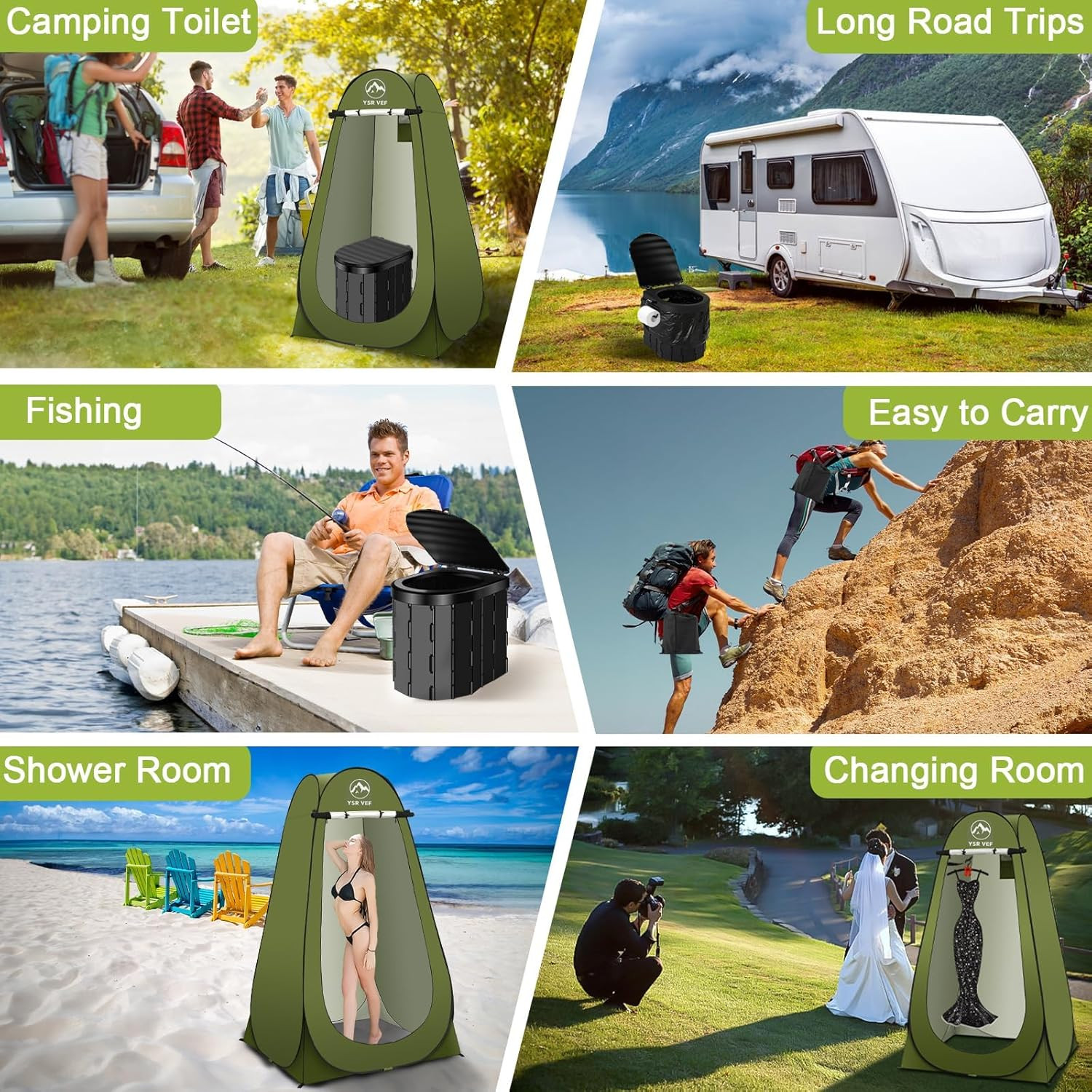 Portable Toilet Kit, Camping Toilet with Pop-Up Privacy Tent and Poo Gel Toilet