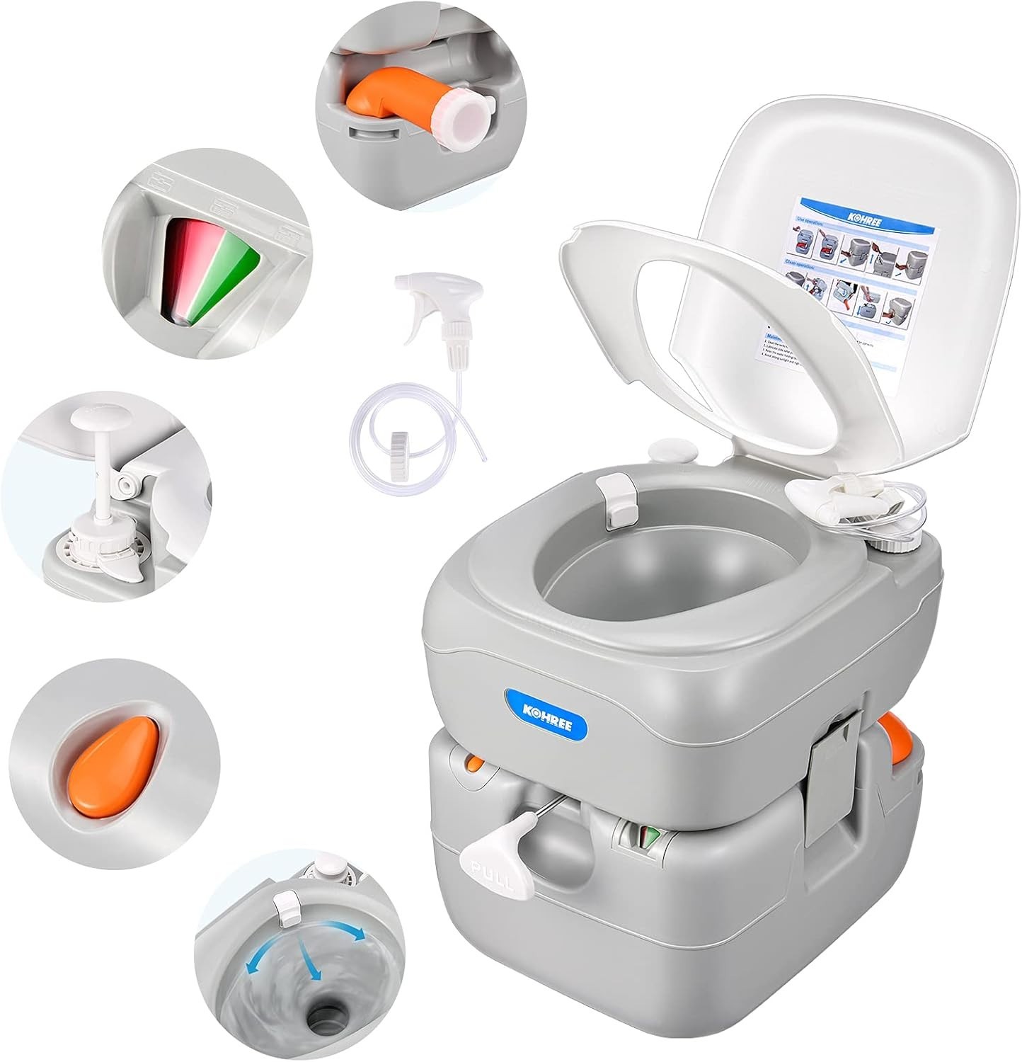 Camping Porta Potty, 5.8 Gal RV Toilet, Level Indicator//
