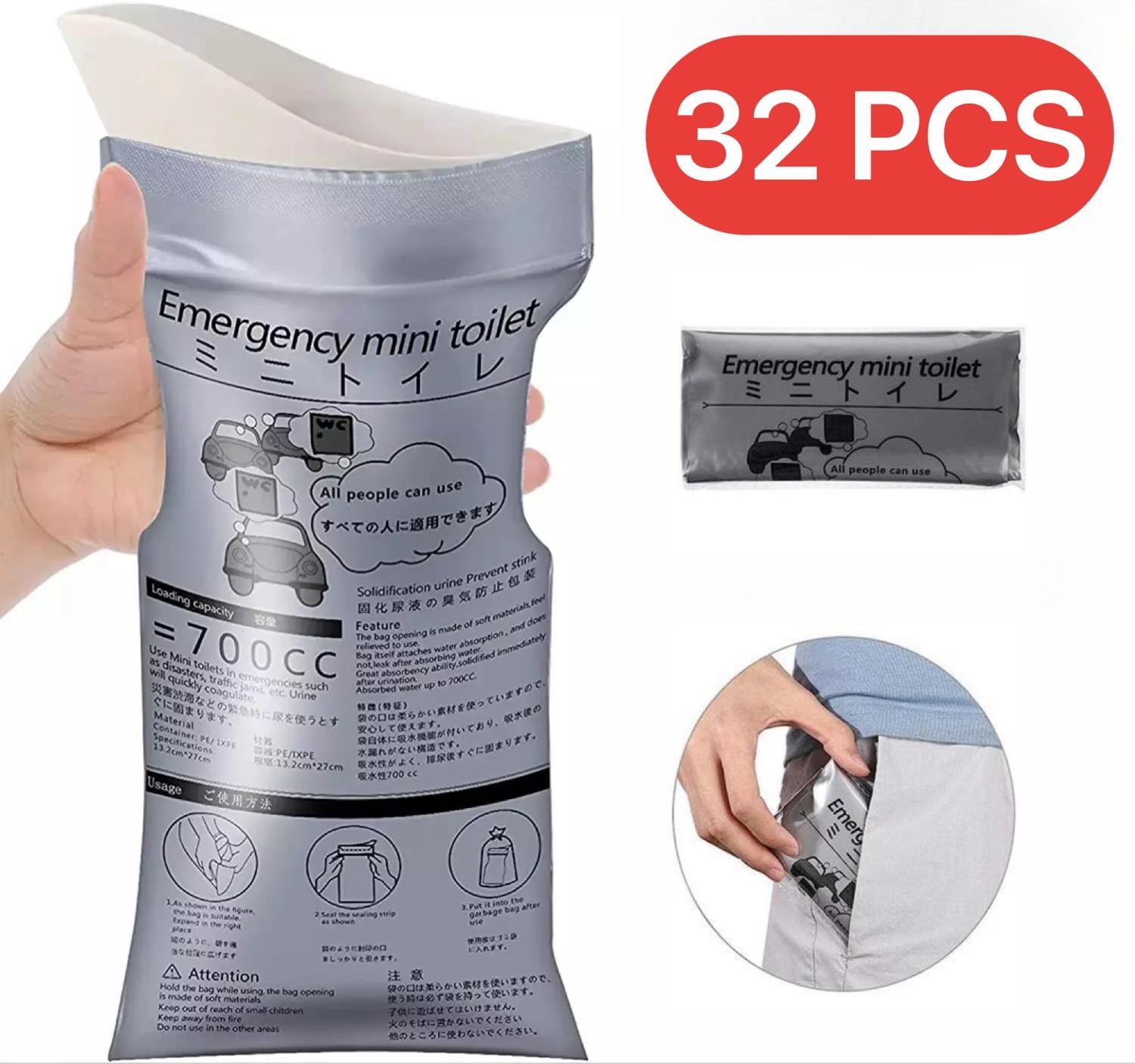 32 PCS Disposable Urinal Bags Camping Pee Bags Unisex Urine Bag Vomit Bag
