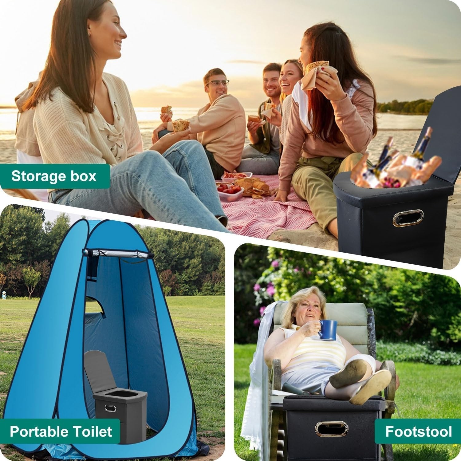 Inodoro Portátil Para Acampar, Inodoro Plegable Para Adultos Con Tapa, Negro NEW