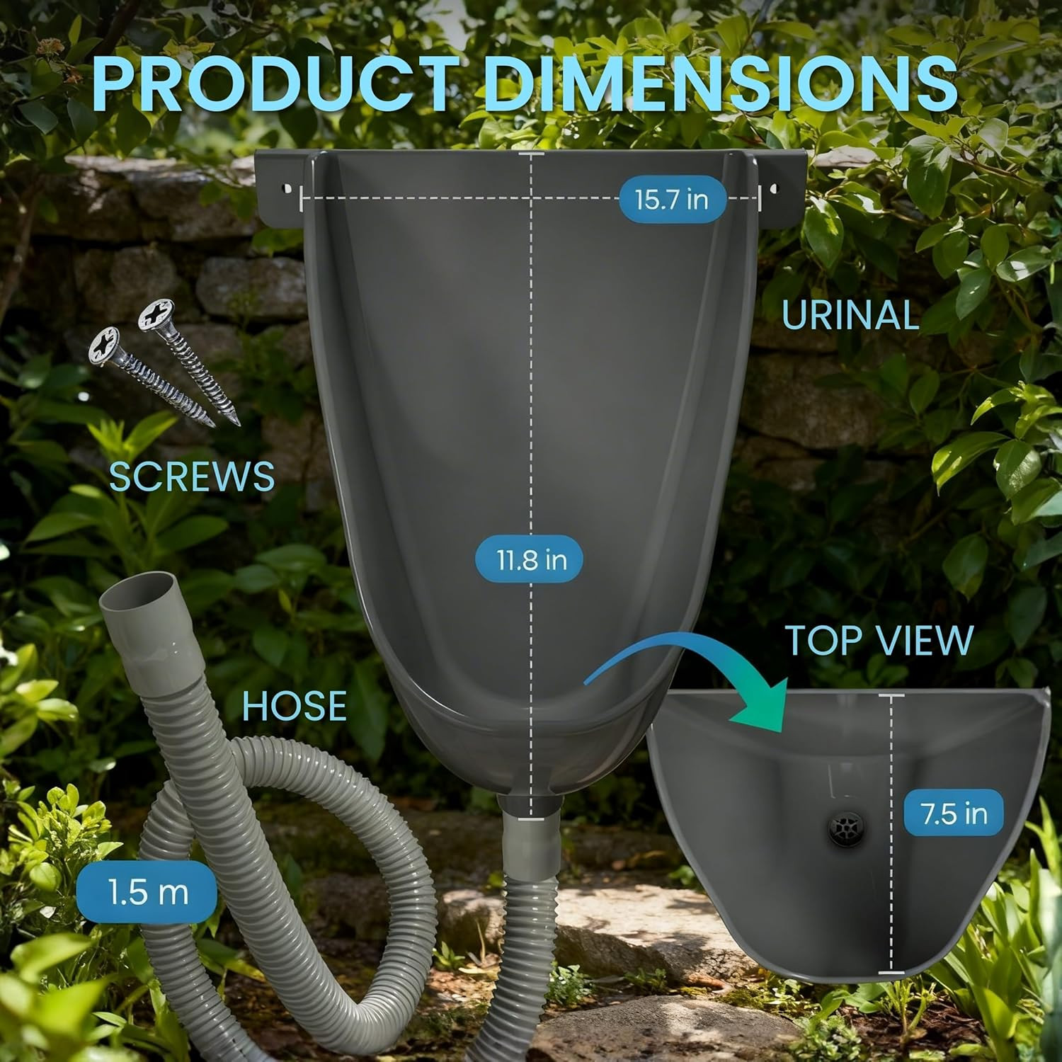 Waterless Urinal with Hose – UV Resistant outside Urinal, Outdoor Plastic Urinal