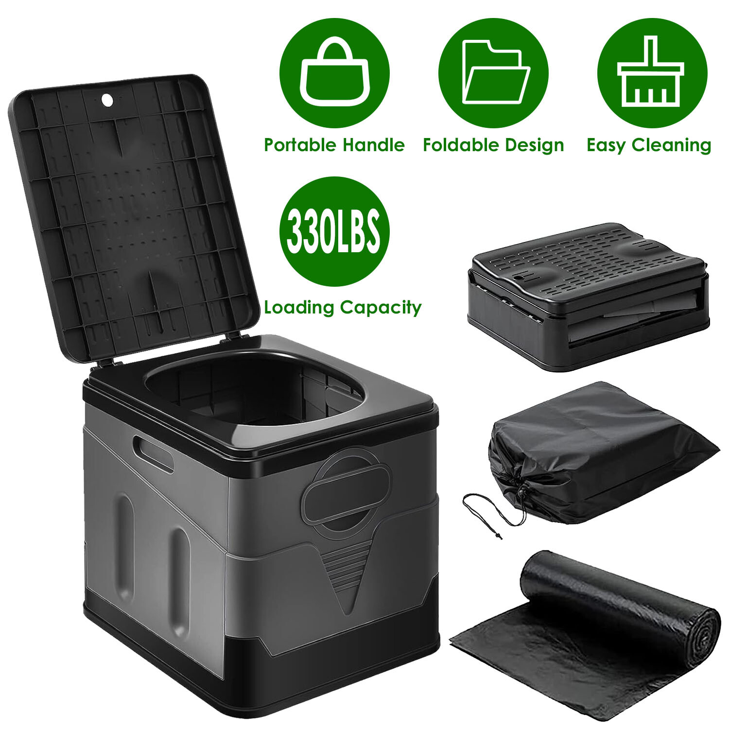 20L/5Gal Folding Toilet Outdoor Travel Camping Potty Car Toilet with Trash Bags