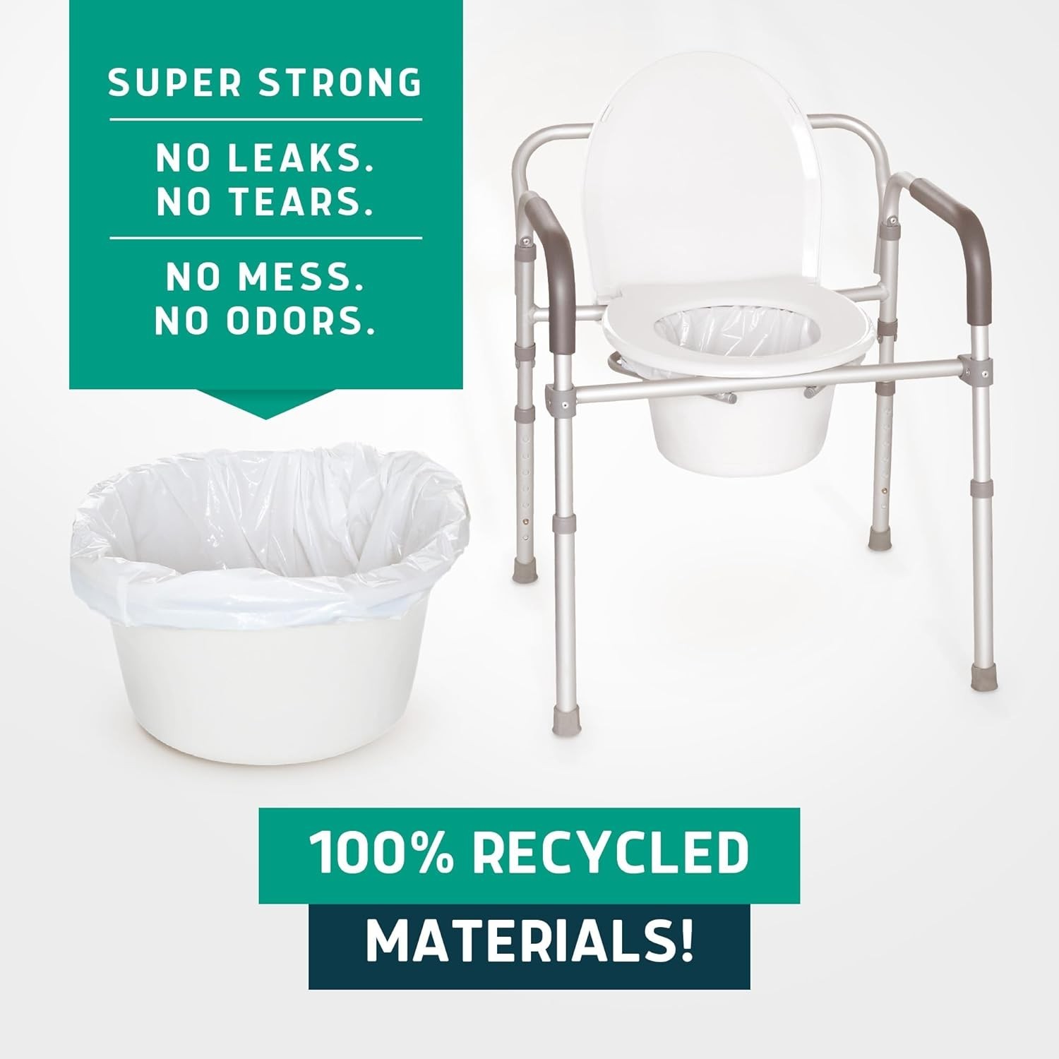 Recycled Disposable Commode Liners – 100 Unscented Toilet Bags for Hygiene