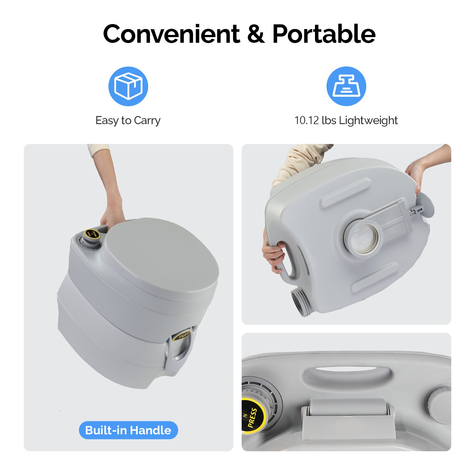 20L Camping Portable Detachable Toilet Hygiene for Indoor Outdoor Potty Commode