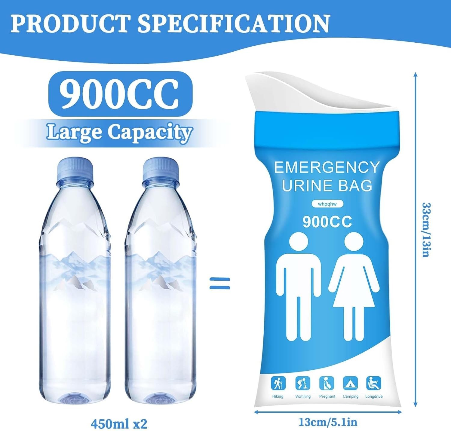 12 PCS Disposable Urine Bags,900ML Pee Bags for Travel for Women and Men,