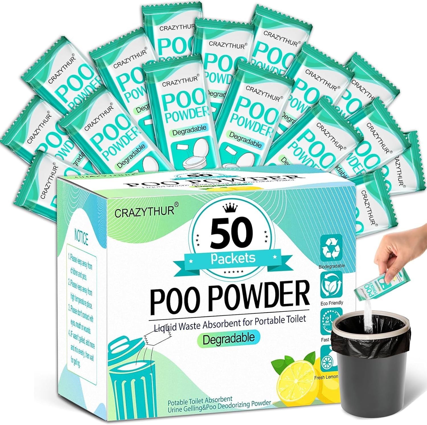 Portable Toilet Gel Powder Camping Waste Solidifier Poo Pee Liquid Absorber RV
