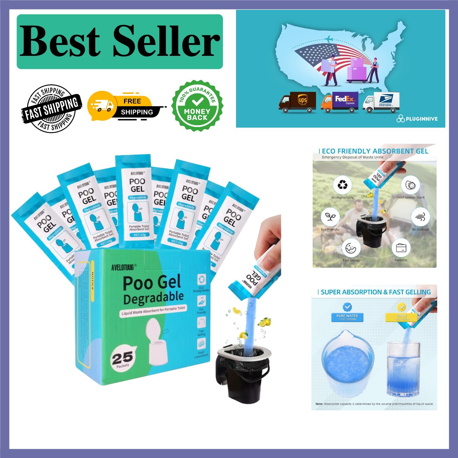 25 Pack Fast-Acting Portable Toilet Gel, Ideal for Camping & Outdoor Recreation