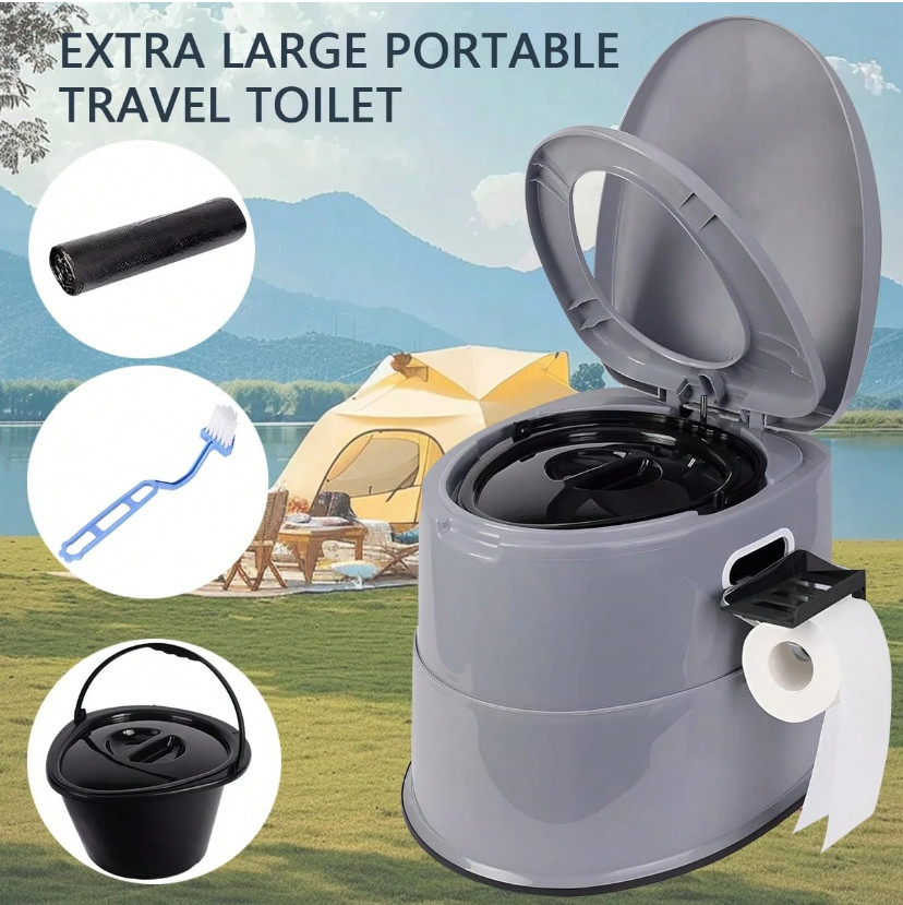 Portable Camping Toilet Jumbo Porta Potty w Removable Bucket RV Travel